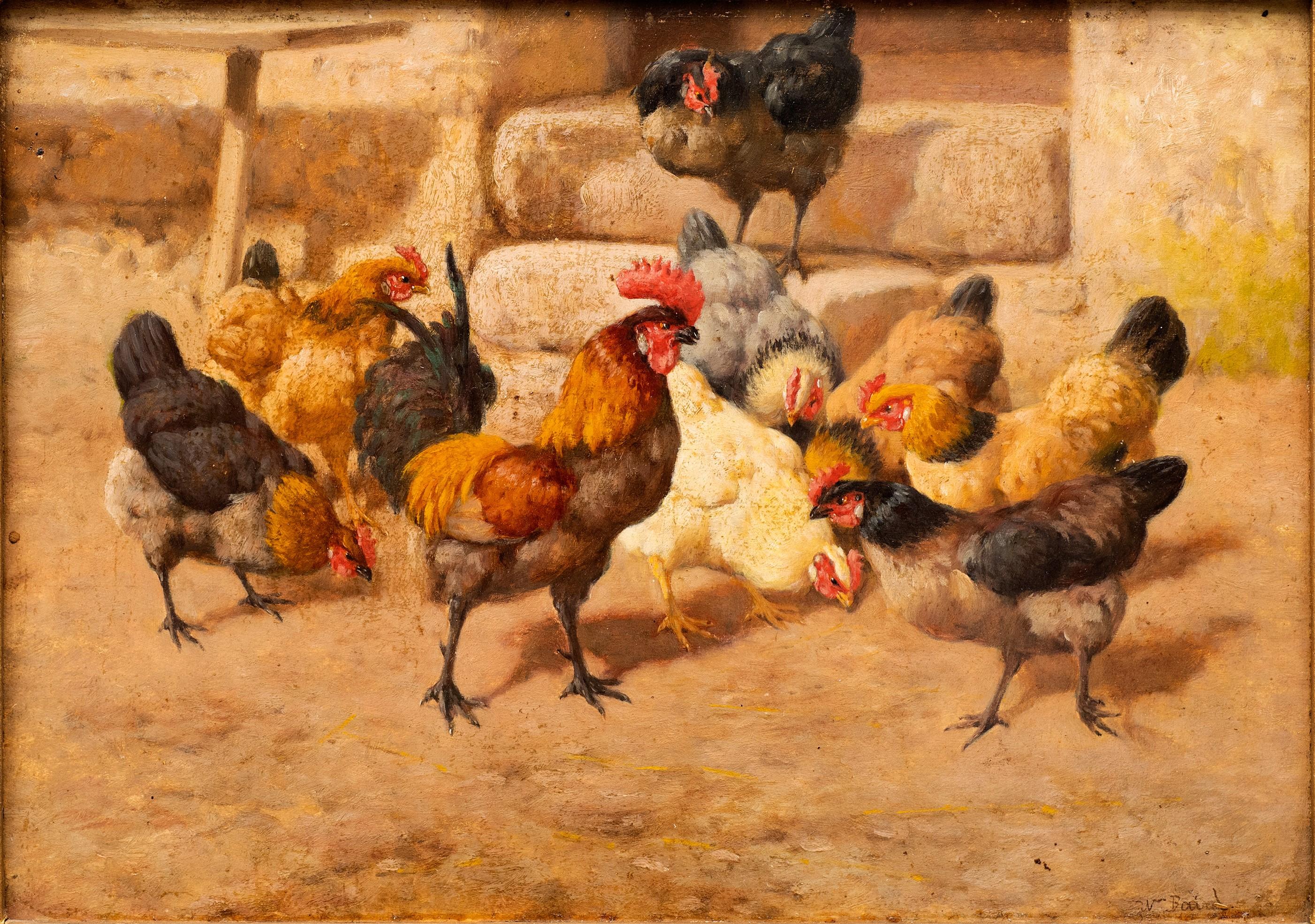Rooster and Hens in the Barnyard William Baptiste Baird (U.S./France 1847-1917) For Sale 2