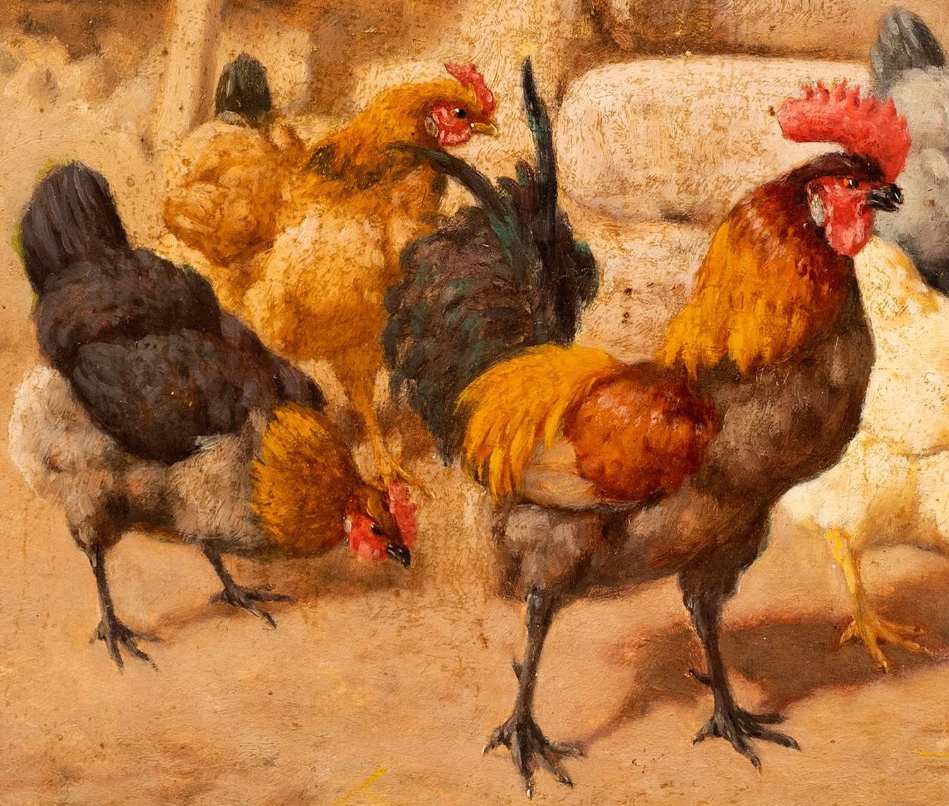 Rooster and Hens in the Barnyard William Baptiste Baird (U.S./France 1847-1917) For Sale 3