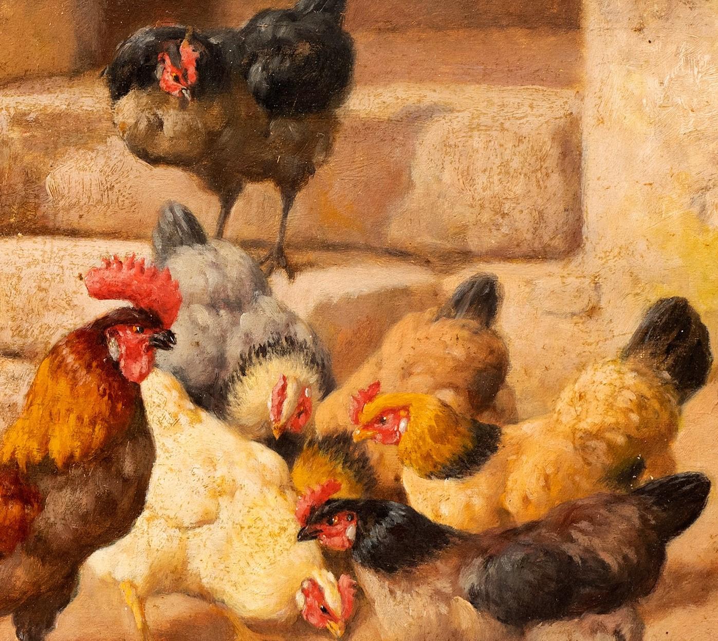 Rooster and Hens in the Barnyard William Baptiste Baird (U.S./France 1847-1917) For Sale 4