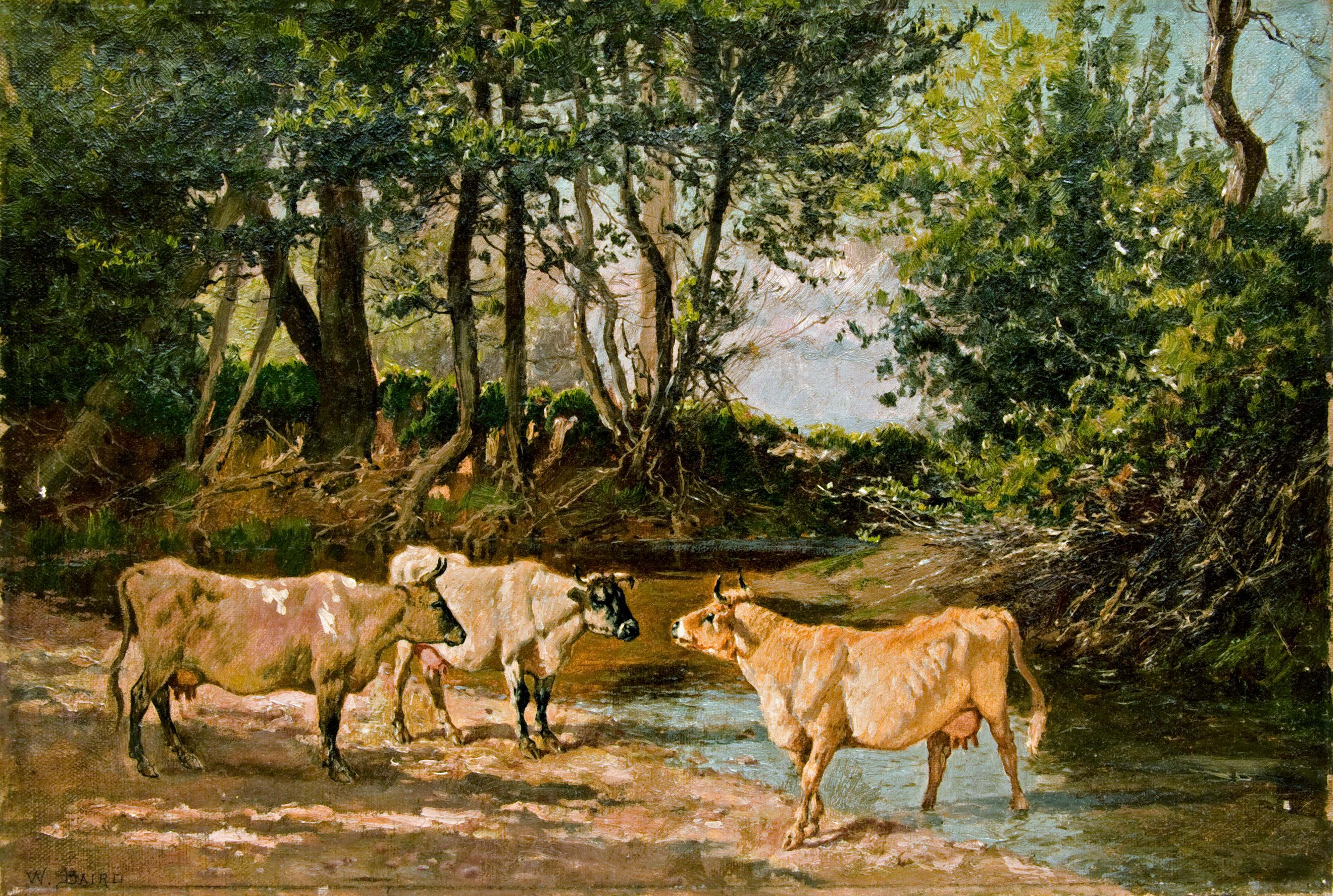 William Baptiste Baird Landscape Painting - 19th Century Cow Painting, by American Painter William Baird