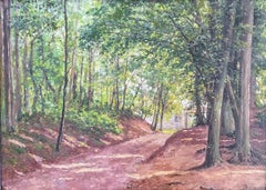 Amerikanischer Impressionist: Frühling, ein sonniger Weg in Frankreich, Ölgemälde des 19. Jahrhunderts