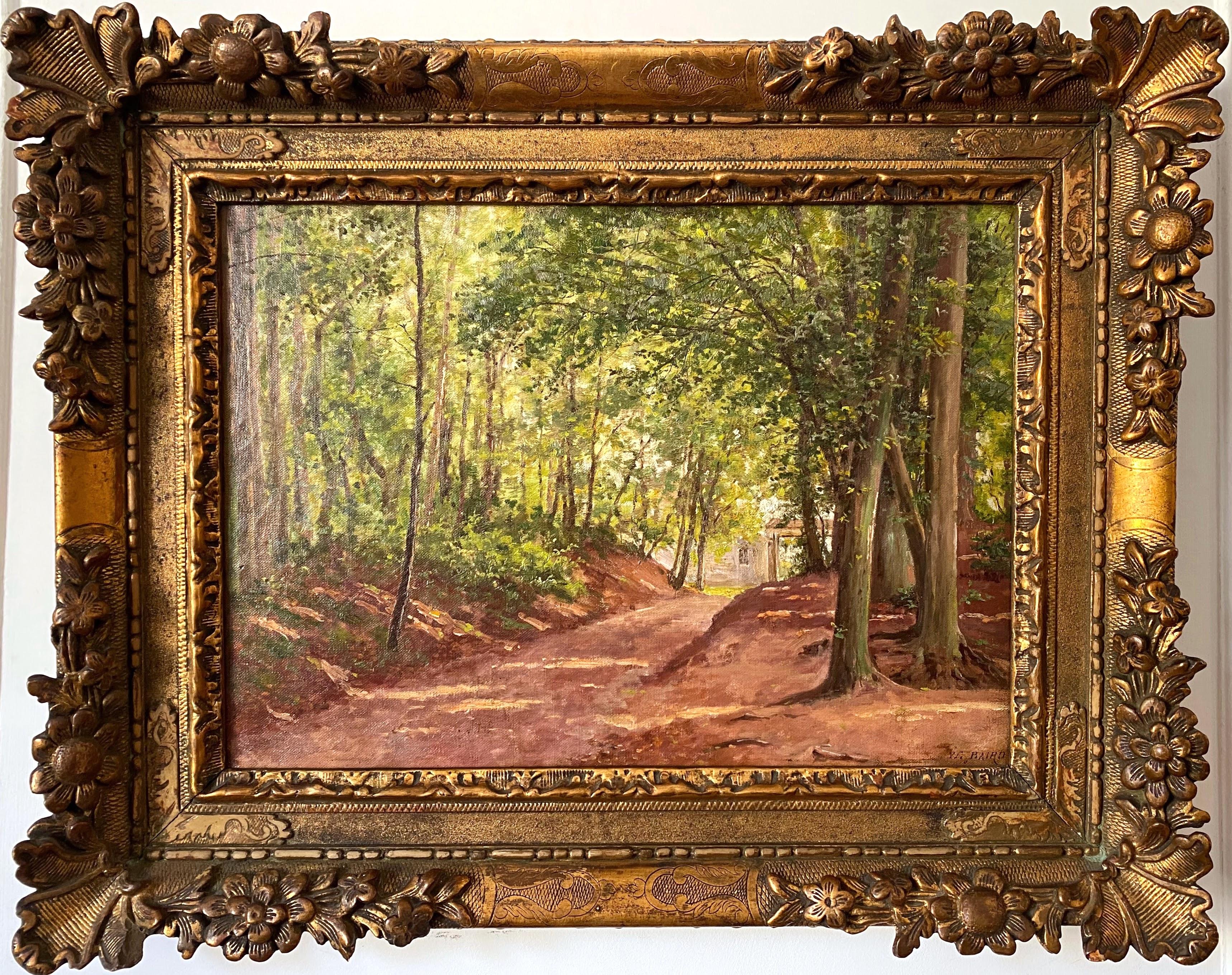 Figurative Painting de William Baptiste Baird - Impresionista americano: Primavera, un camino soleado en Francia Óleo del siglo XIX