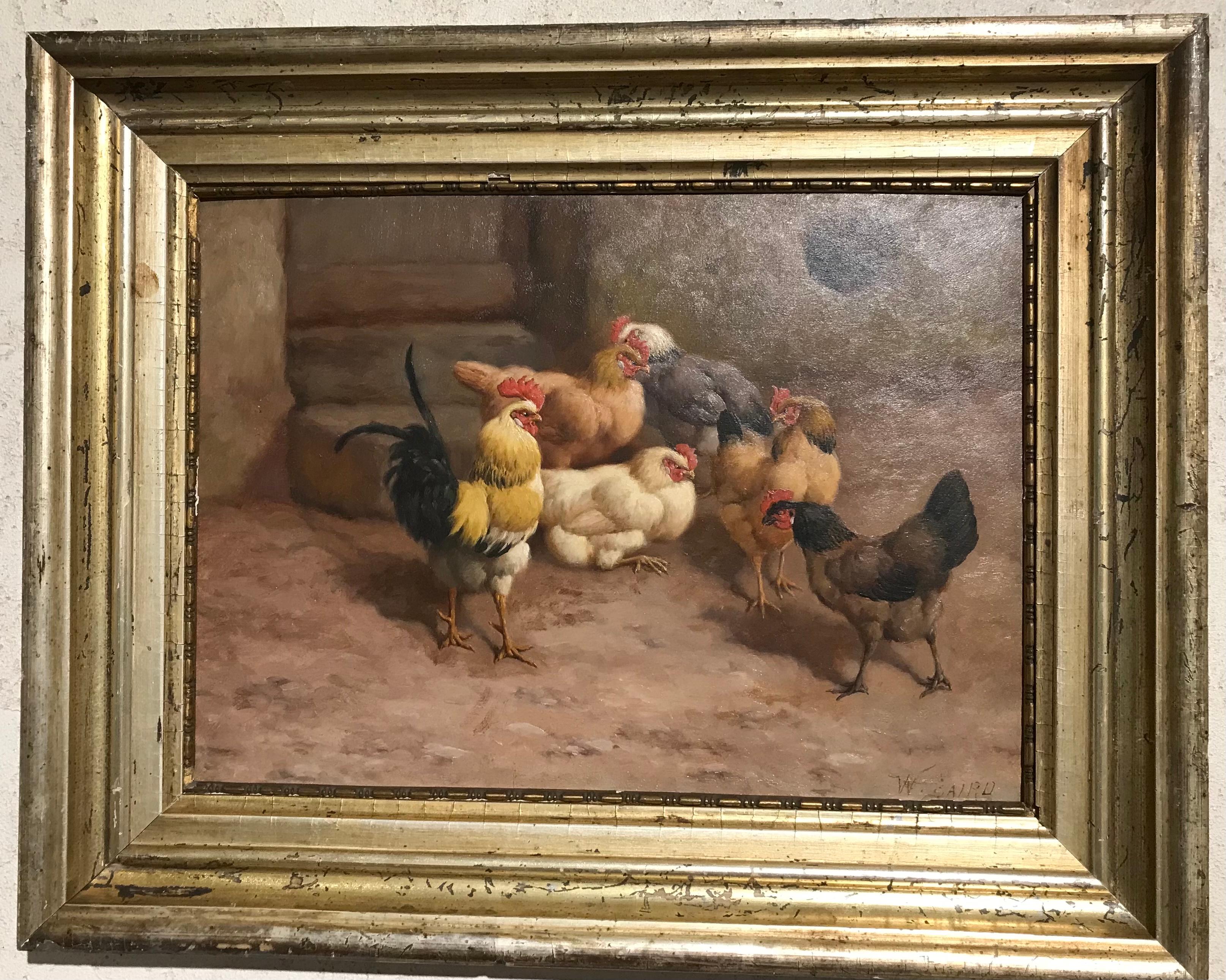 Poules (une paire) - Painting de William Baptiste Baird