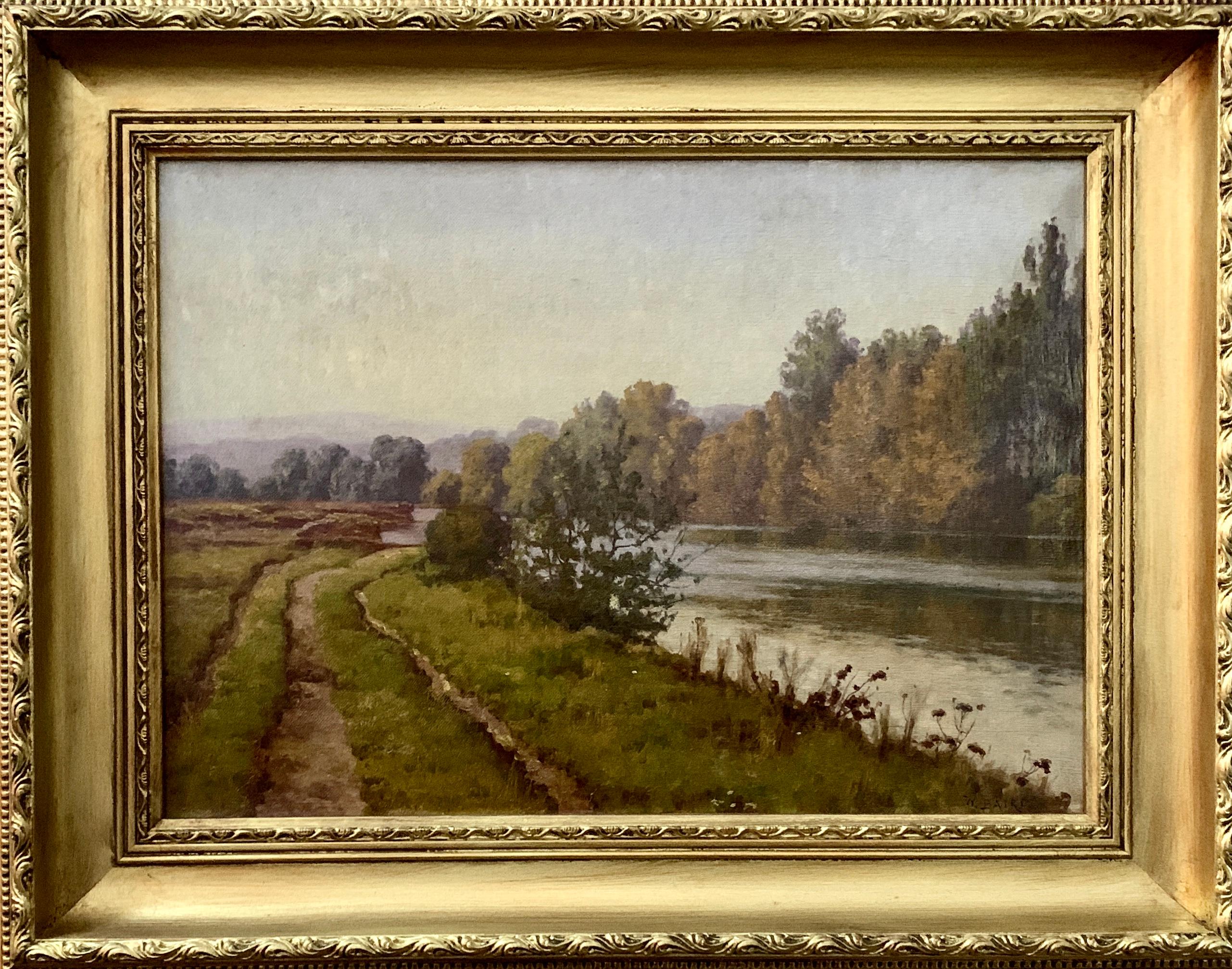 French 19th century Fall River landscape, with later afternoon sunlight