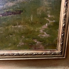 French 19th century River landscape, with cottage , punt and Wear