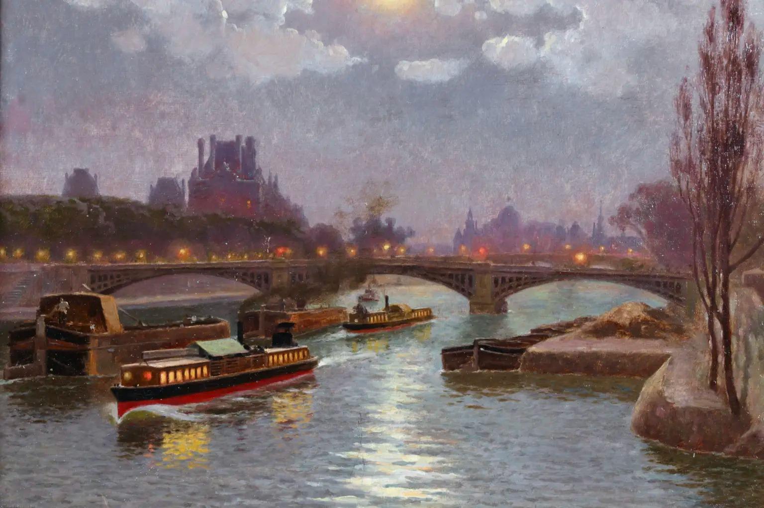 En el Sena - Paisaje fluvial impresionista Pintura al óleo de William Baird - Painting impresionista estadounidense de William Baptiste Baird