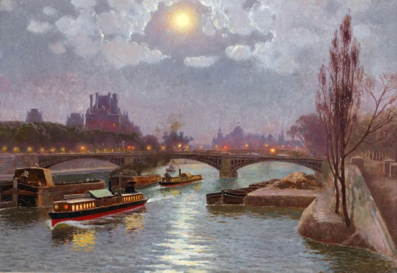 On the Seine - Peinture à l'huile impressionniste de paysage fluvial de William Baird 3