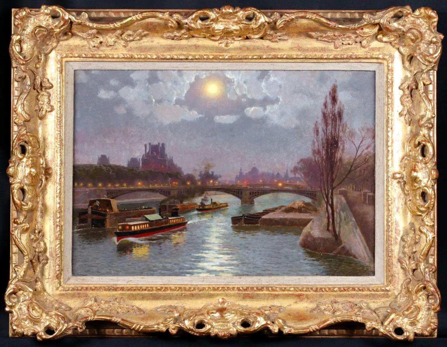 Landscape Painting William Baptiste Baird - On the Seine - Peinture à l'huile impressionniste de paysage fluvial de William Baird