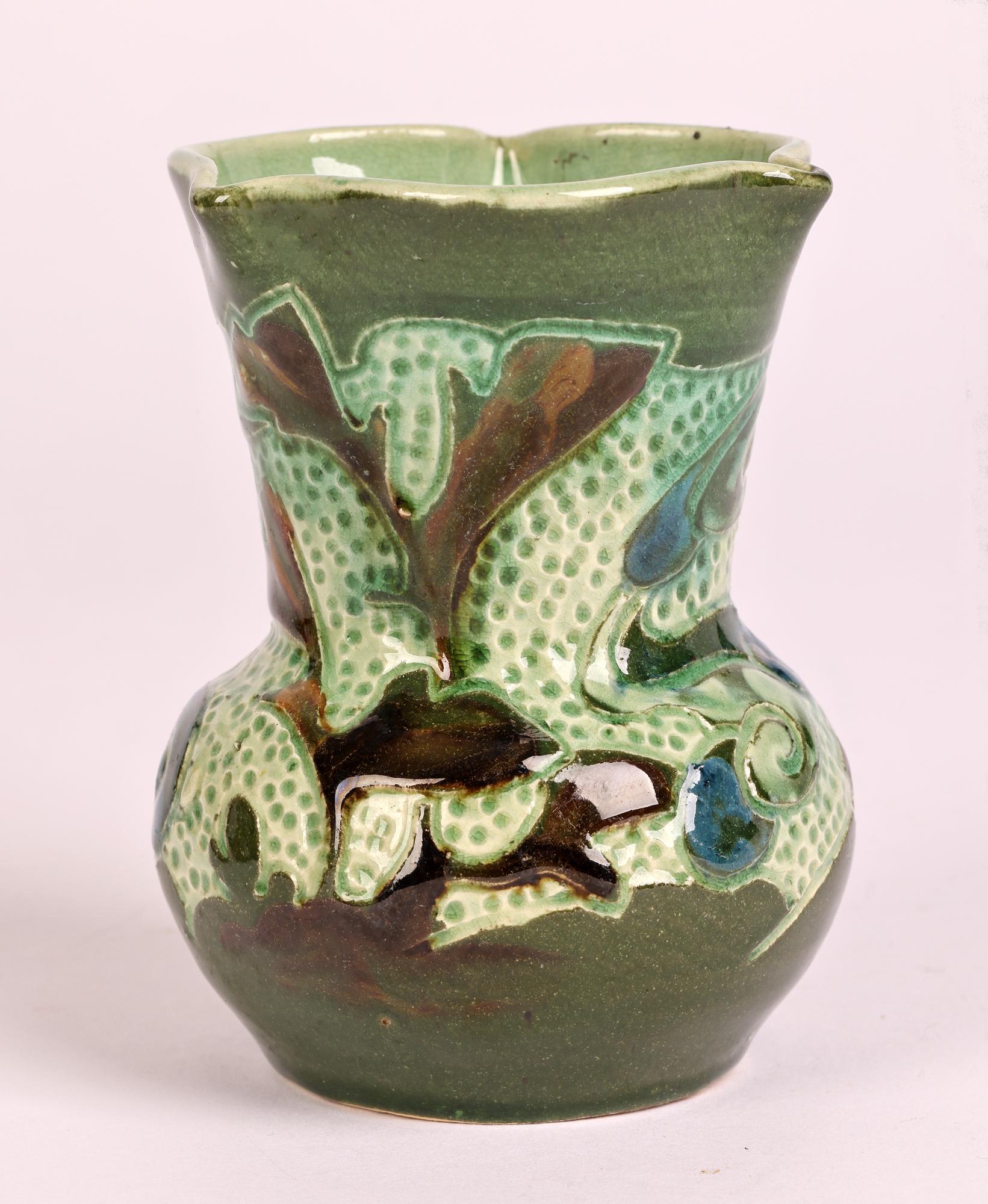 Late 19th Century William Baron Art Pottery Sgraffito Glazed Fish Vase For Sale