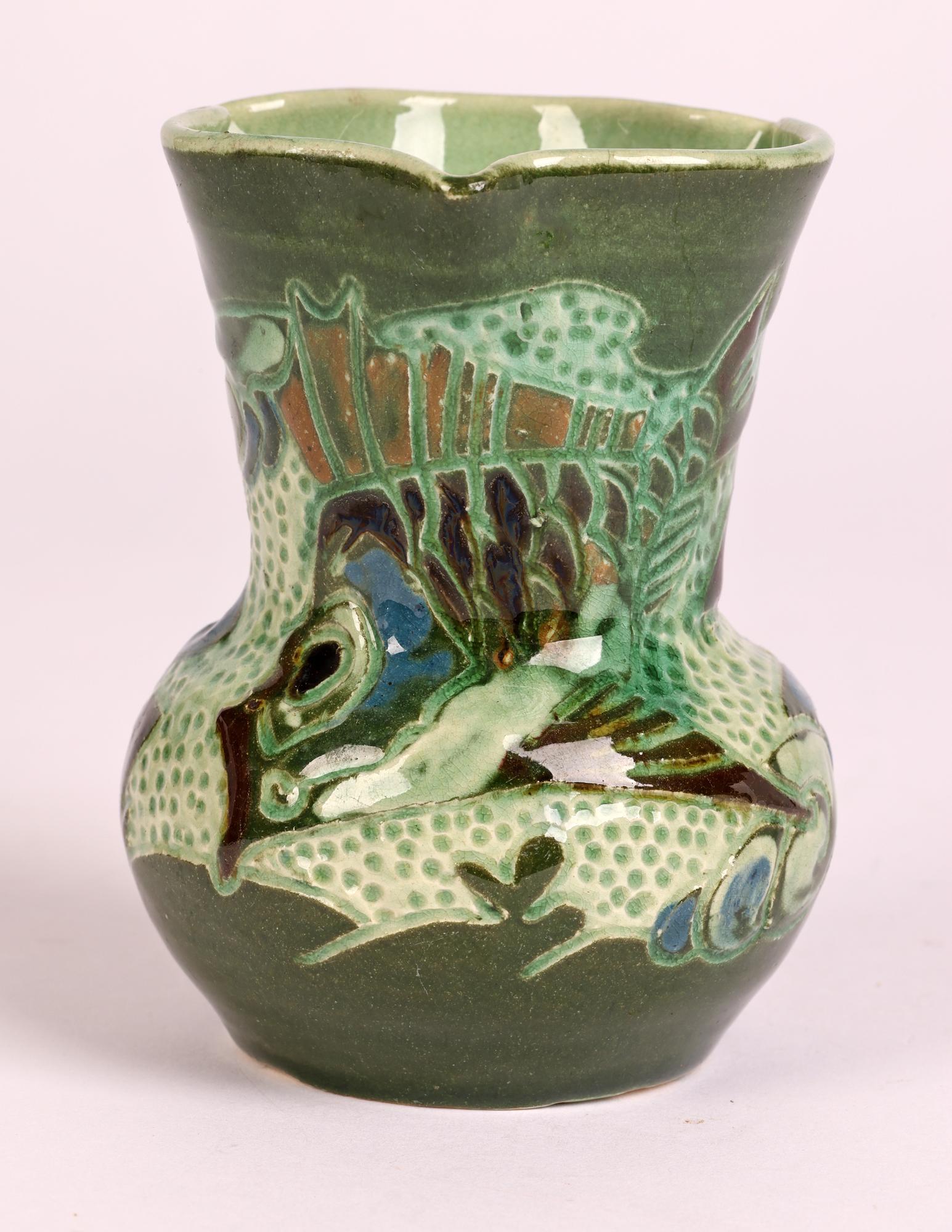William Baron Art Pottery Sgraffito Glazed Fish Vase For Sale 4