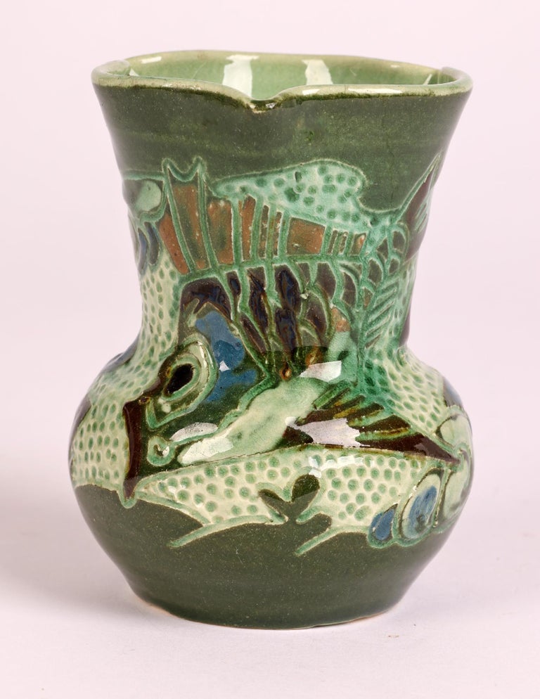 William Baron Art Pottery Sgraffito Glazed Fish Vase For Sale at 1stDibs
