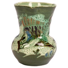 William Baron Art Pottery Sgraffito Glazed Fish Vase