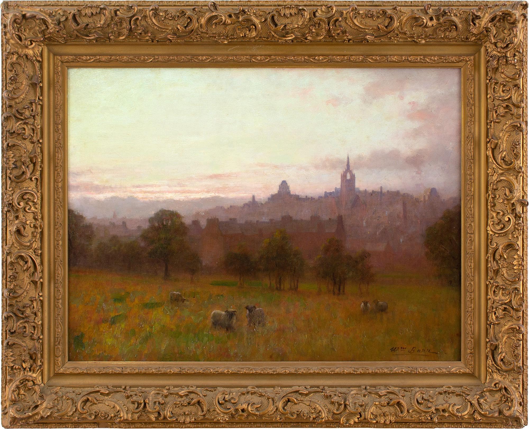 This early 20th-century oil painting by Scottish artist William Barr (1867-1933) depicts the gentle radiance of a sunset over his home town of Paisley in Scotland.

Amid a sleepy haze of pinkish tints, the gothic-revival steeple of Coats Paisley