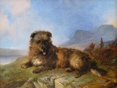 19th Century sporting animal oil painting portrait of a Cairn terrier dog
