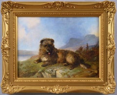19th Century sporting animal oil painting portrait of a Cairn terrier dog