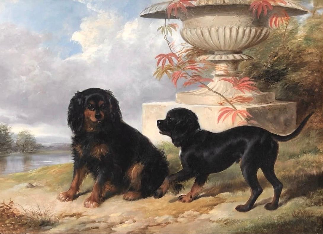 Portrait anglais du 19e siècle des chiens préférés de Lord Methuen - Painting de William Barraud