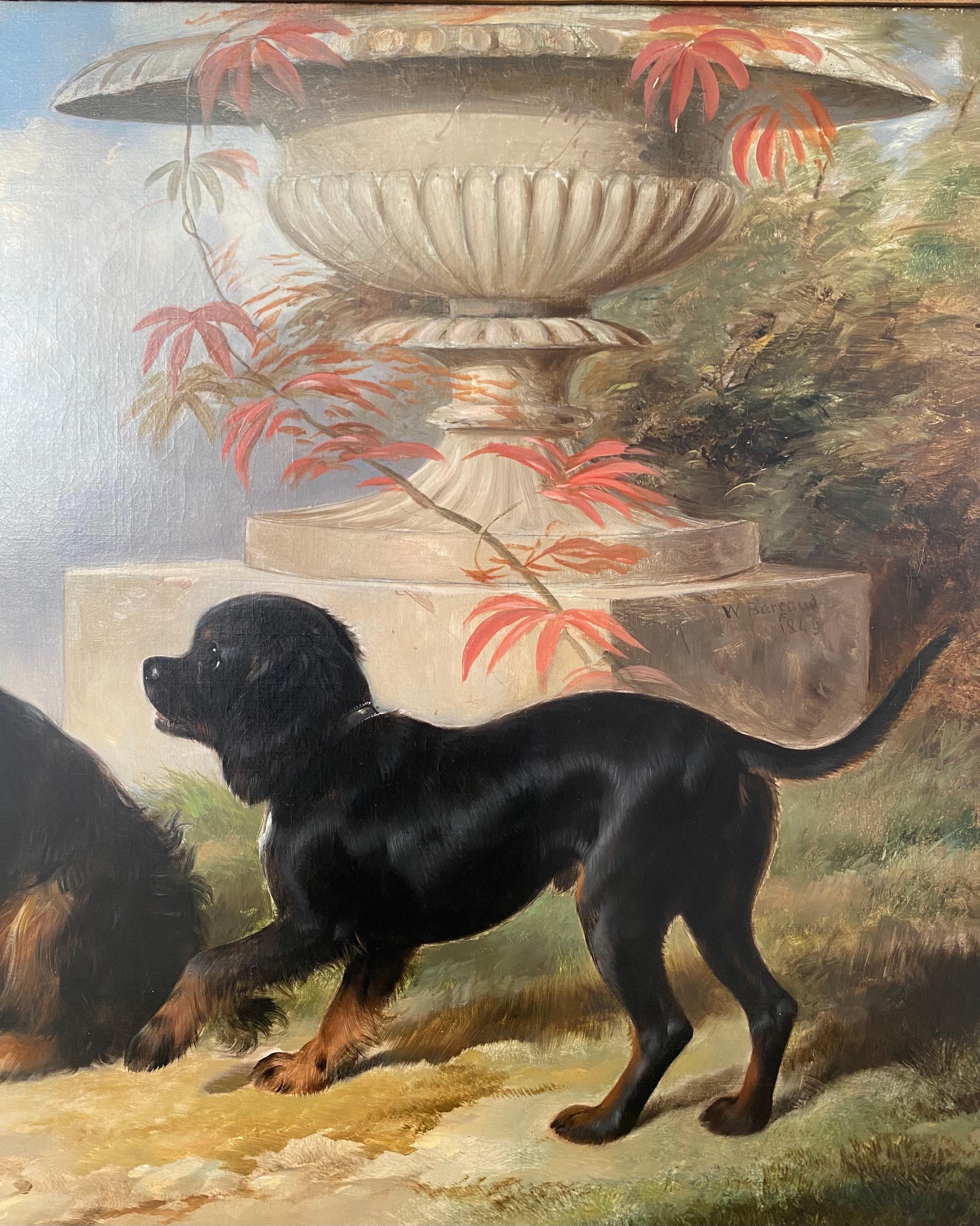 Portrait anglais du 19e siècle des chiens préférés de Lord Methuen - Marron Portrait Painting par William Barraud