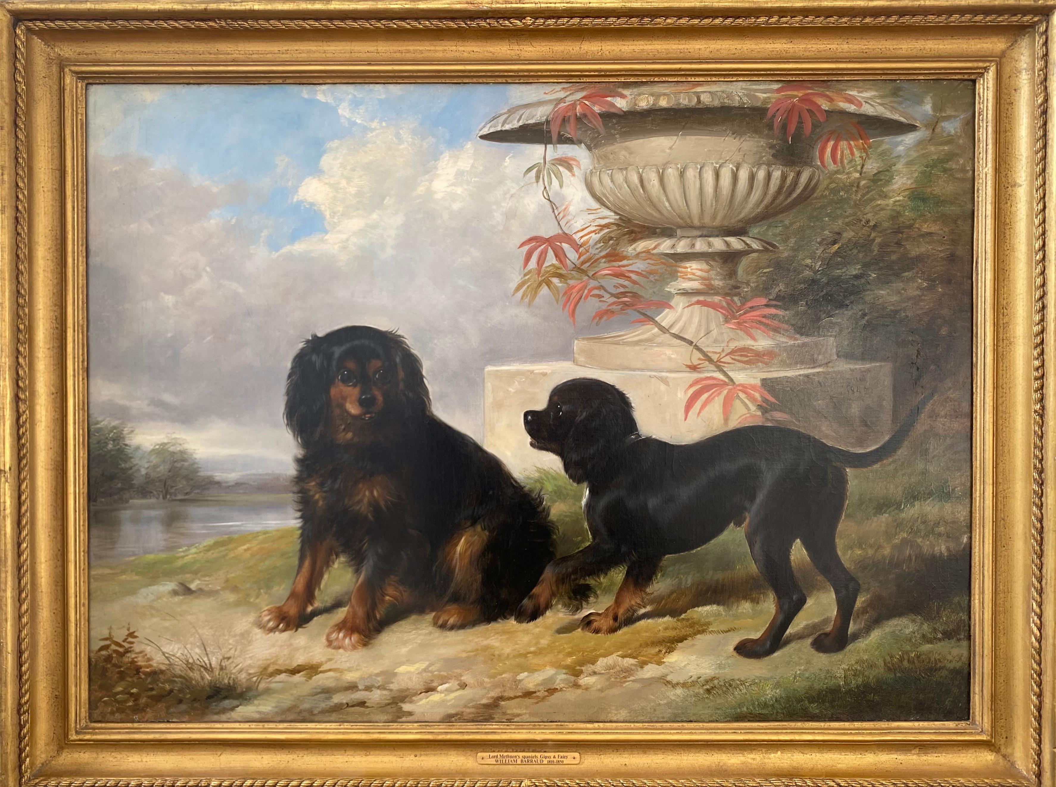 Portrait Painting William Barraud - Portrait anglais du 19e siècle des chiens préférés de Lord Methuen