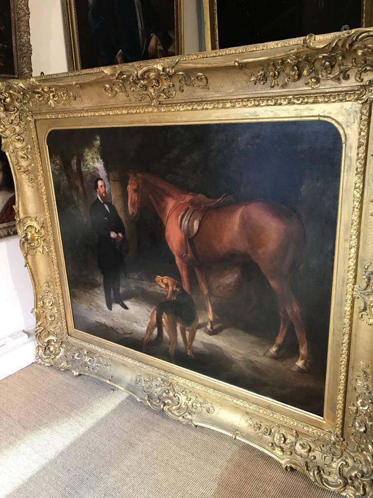 Enormous and beautiful early 19th Century painting of a Master, Hunter and Hound - Brown Figurative Painting by William Barraud