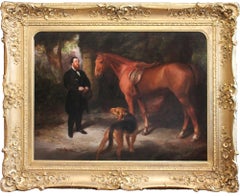 Antique Enormous and beautiful early 19th Century painting of a Master, Hunter and Hound