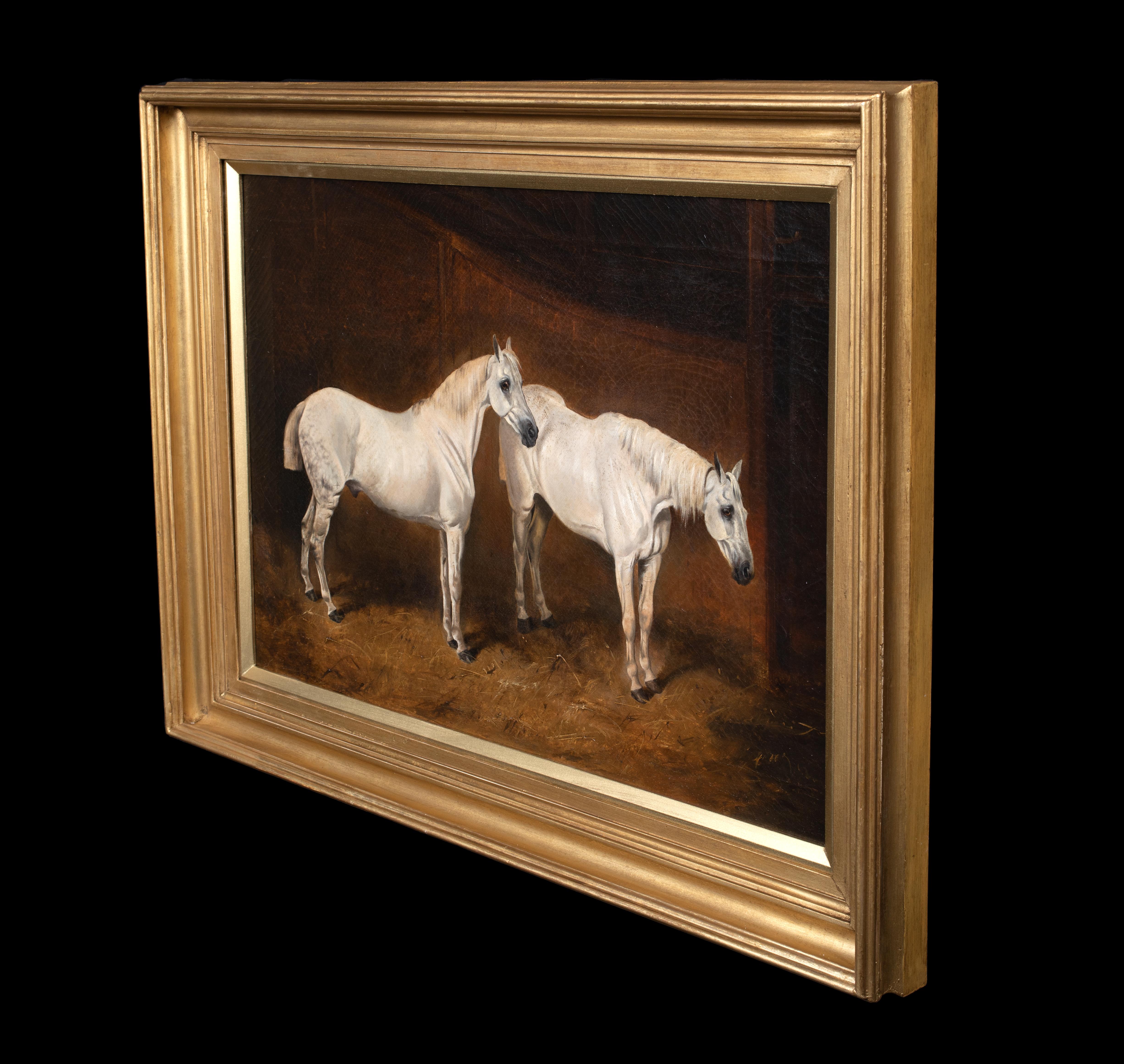 Two White Horses In A Stable, 19th Century 2
