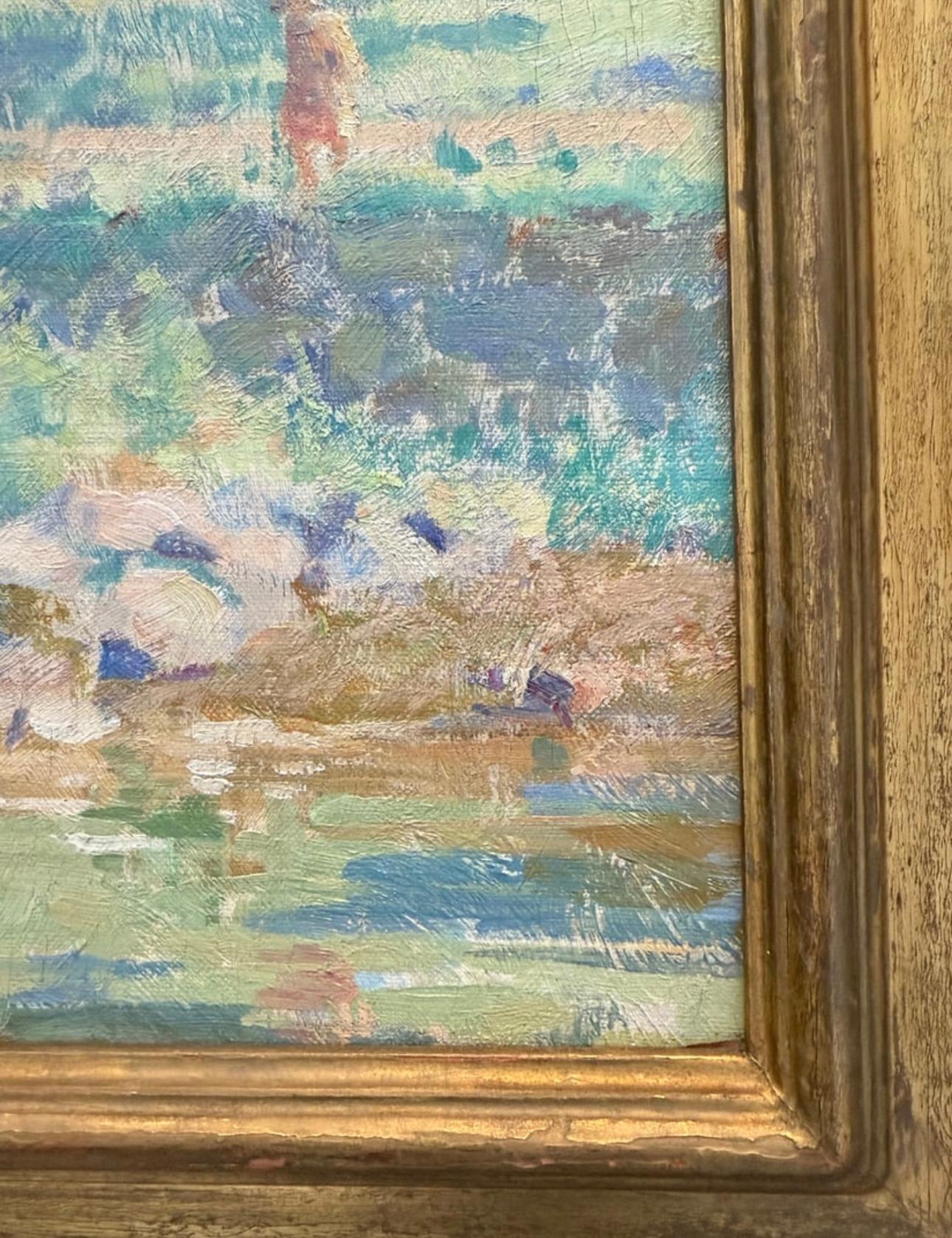 The Rivers Edge - Beige Landscape Painting par Closson, William Baxter
