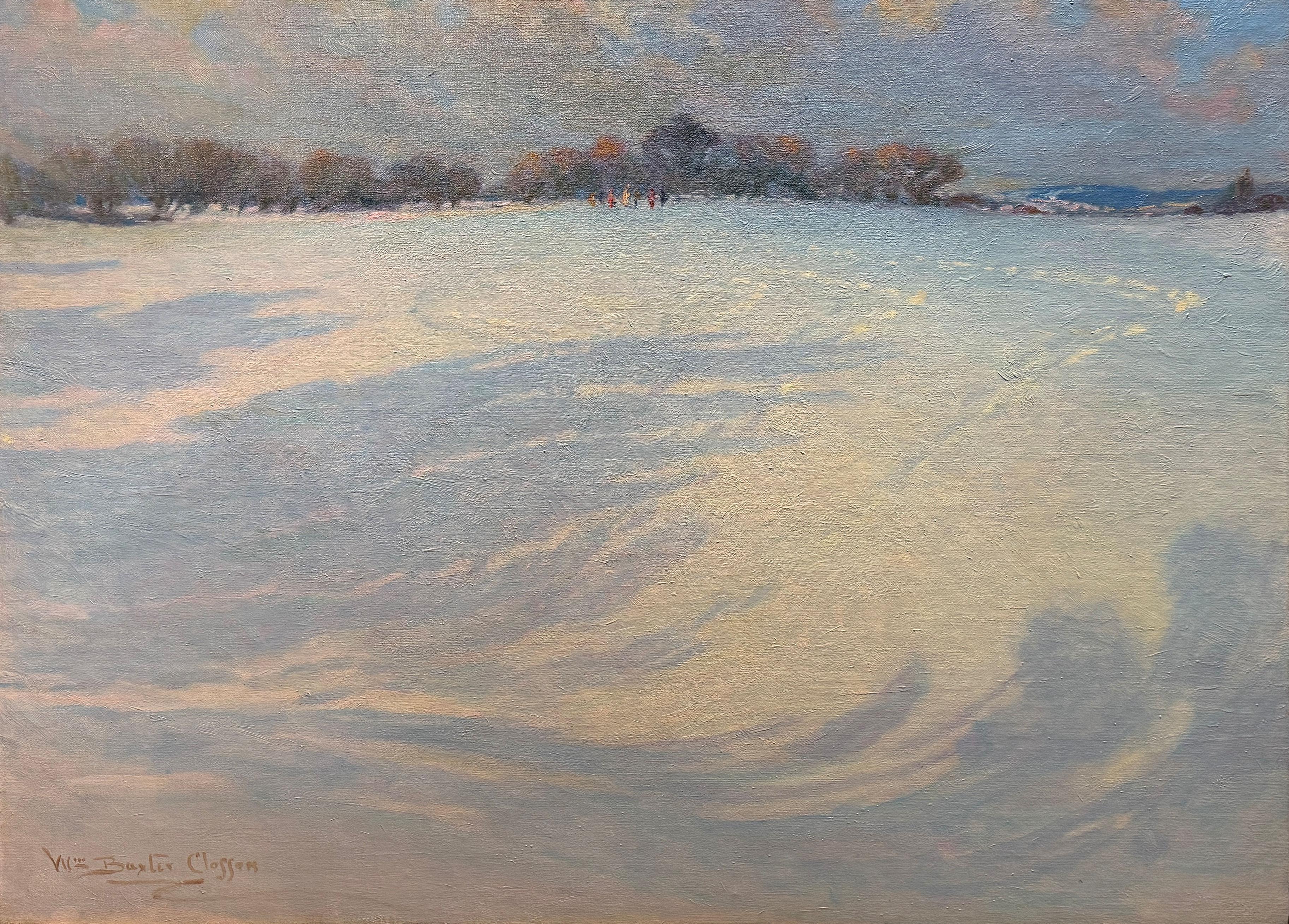 Landscape Painting di Closson, William Baxter - "Sentiero delle racchette da neve" William Williams, William Baxter Closson, Paesaggio lirico innevato