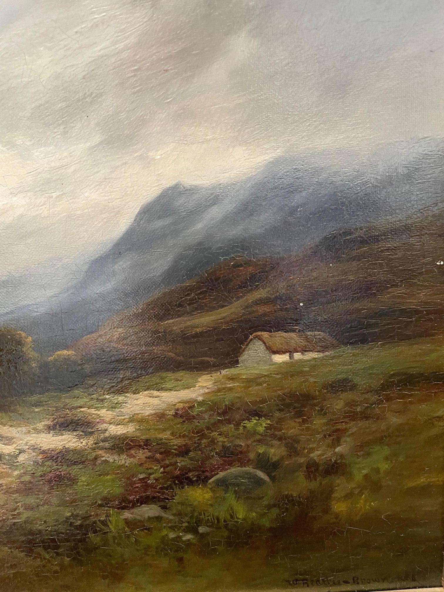 William Beattie-Brown, RSA, (1831-1909) painted landscapes with great mastery of the elements, known for his rendering of rapids in waters and detailed foliage far in the distance. His work often has a tonal quality, before his time. 'Cottage in the