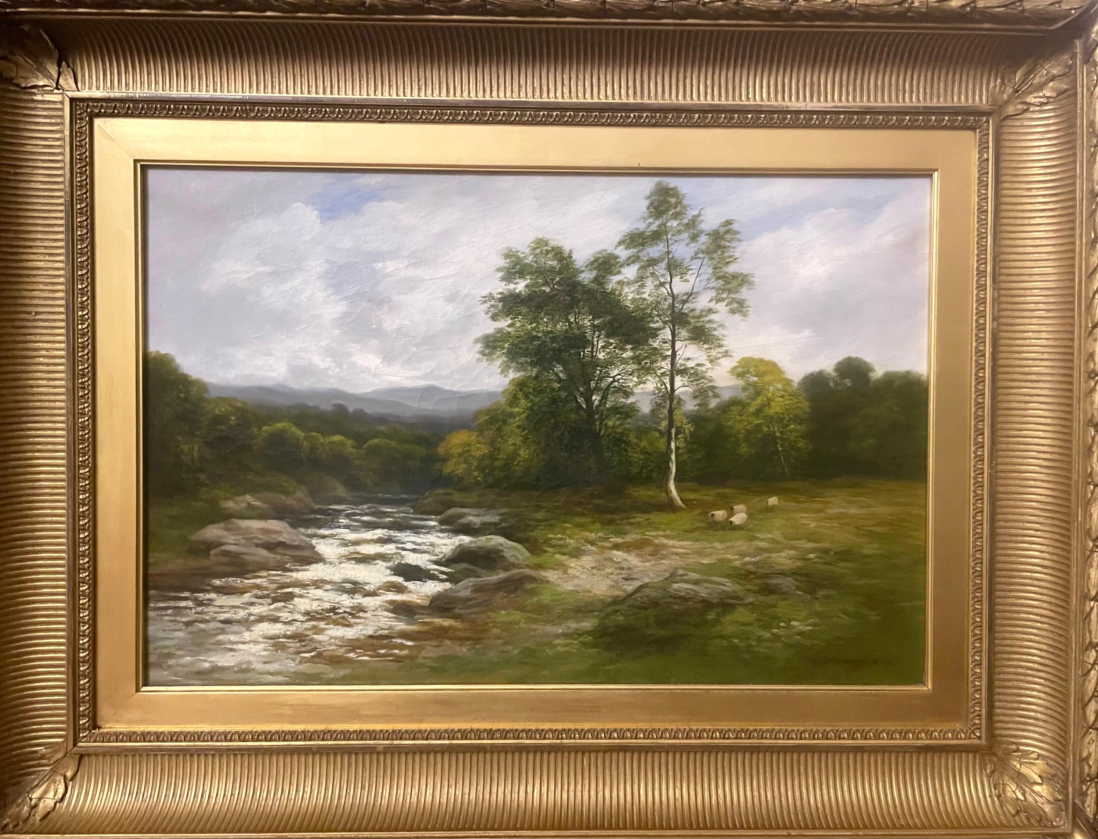 Highland Stream with Sheep - Painting by William Beattie-Brown