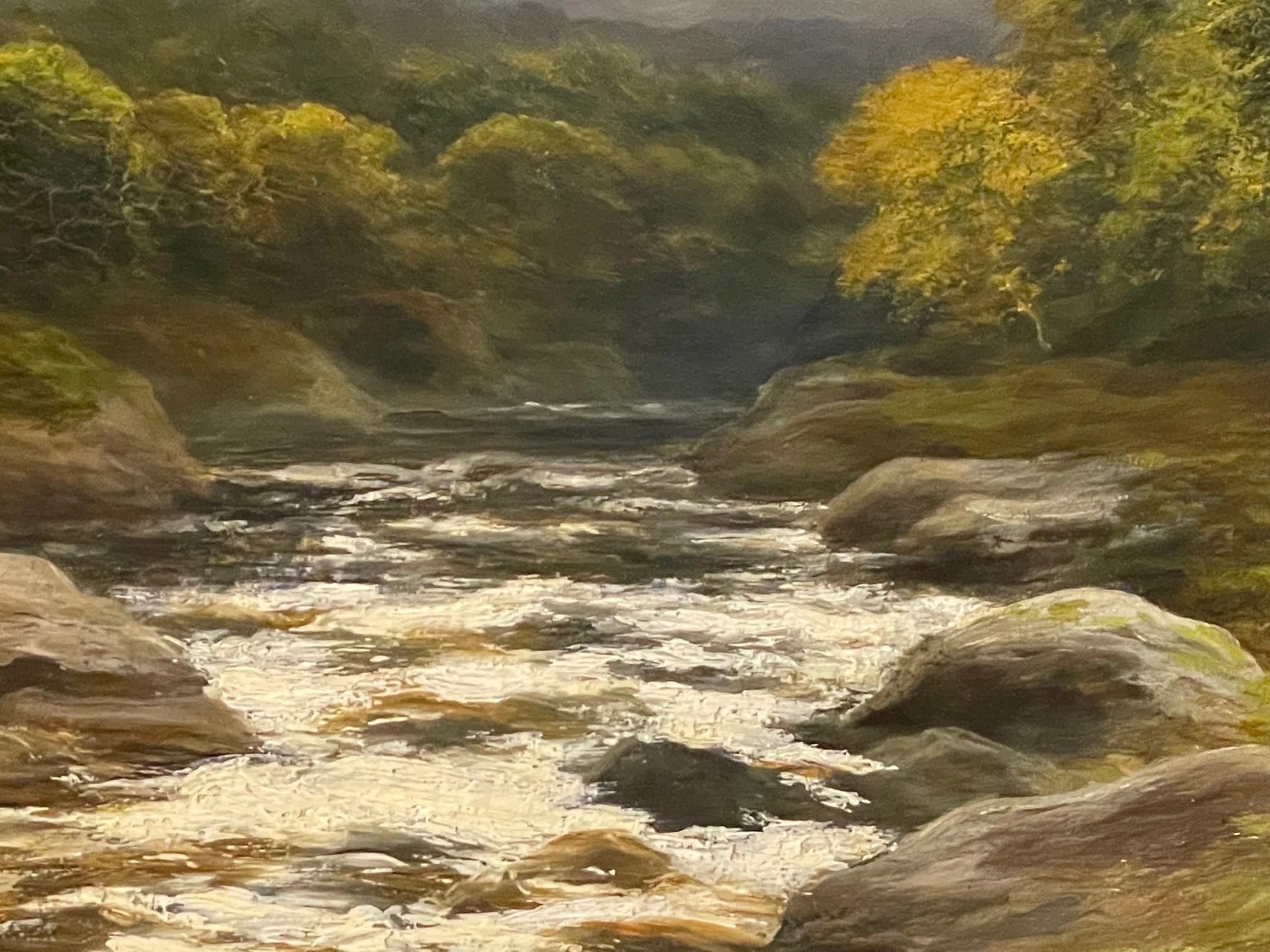 Highland Stream with Sheep - Realist Painting by William Beattie-Brown