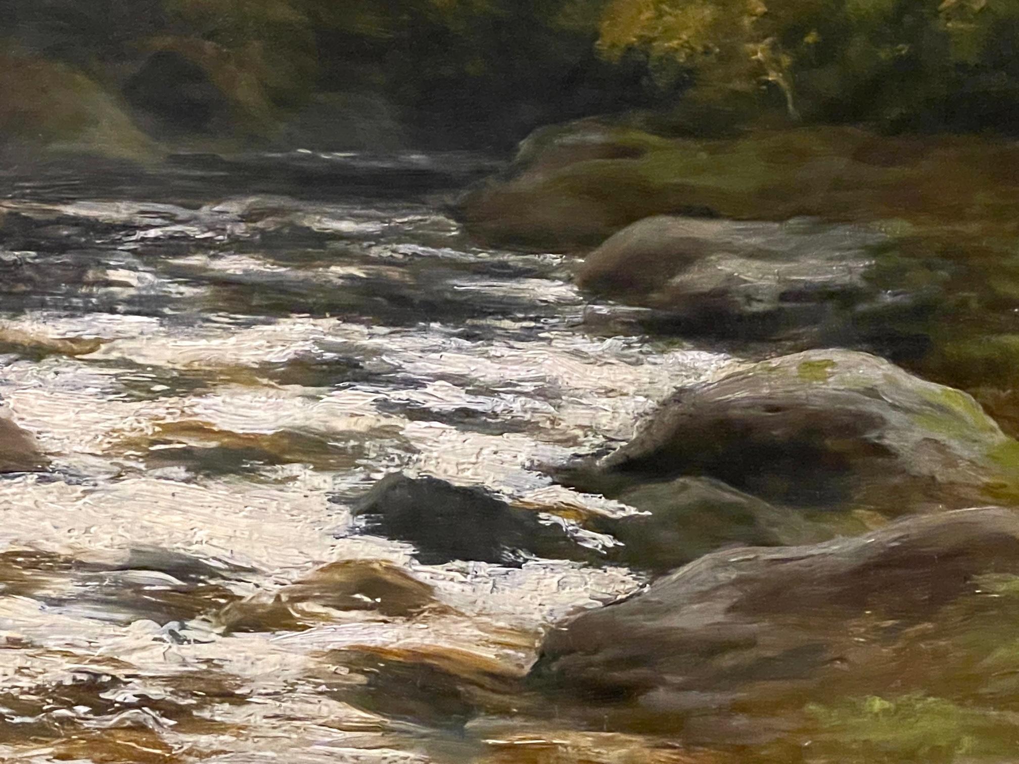 William Beattie-Brown (1831-1909) RSA, (Royal Scottish Academy) painted 'Highland Stream with Sheep ' in crisp detailed oil paint on canvas. Beattie-Brown excels in water rapids and the fine tonal quality of the background trees. This one is in