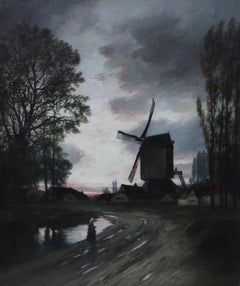 The Windmill - Scottish Victorian Impressionist river landscape oil painting art
