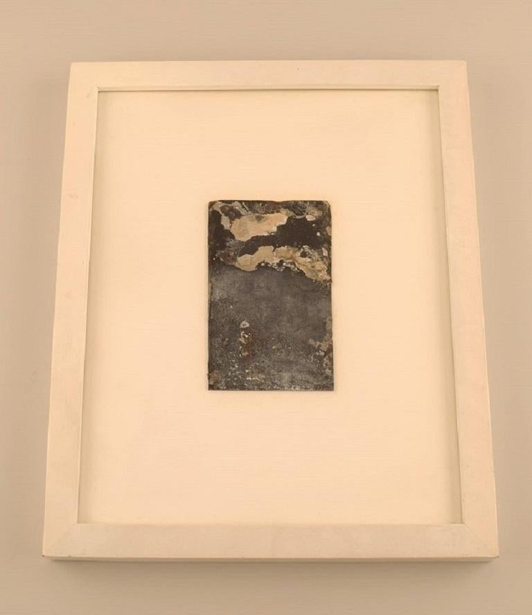 William Beghin, artiste français. Huile sur planche. 
Composition abstraite. 
Daté de 1997.
Dimensions visibles : 12.5 x 8 cm.
Dimensions totales : 29 x 23 cm.
Le cadre mesure : 2 cm.
En parfait état.