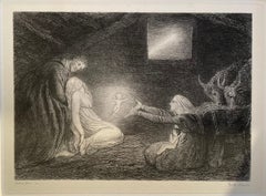 Antique Nativity - 1870s etching by William Bell Scott after William Blake