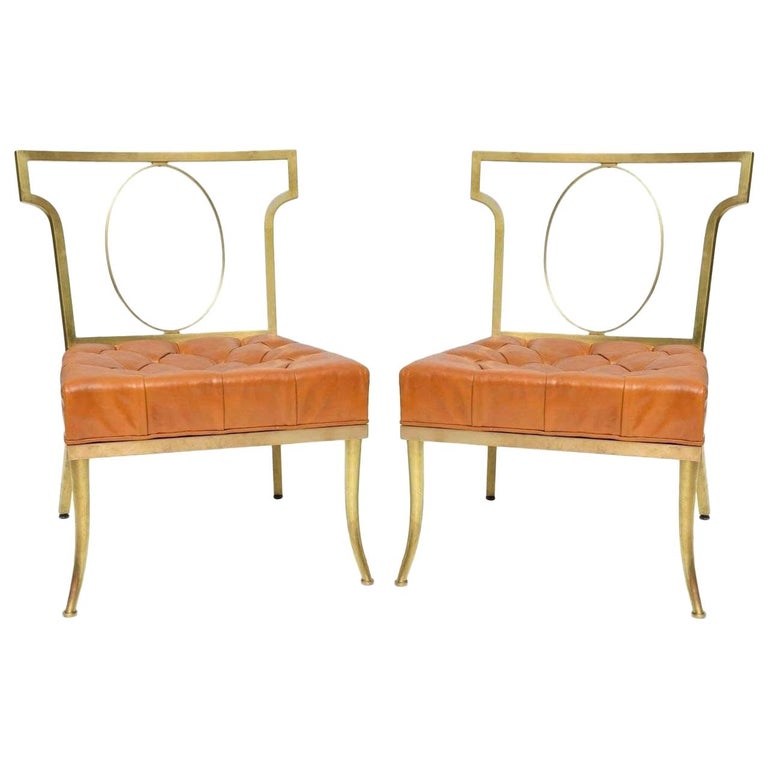 William Billy Haines Brass And Orange Leather Chairs For Sale At 1stdibs