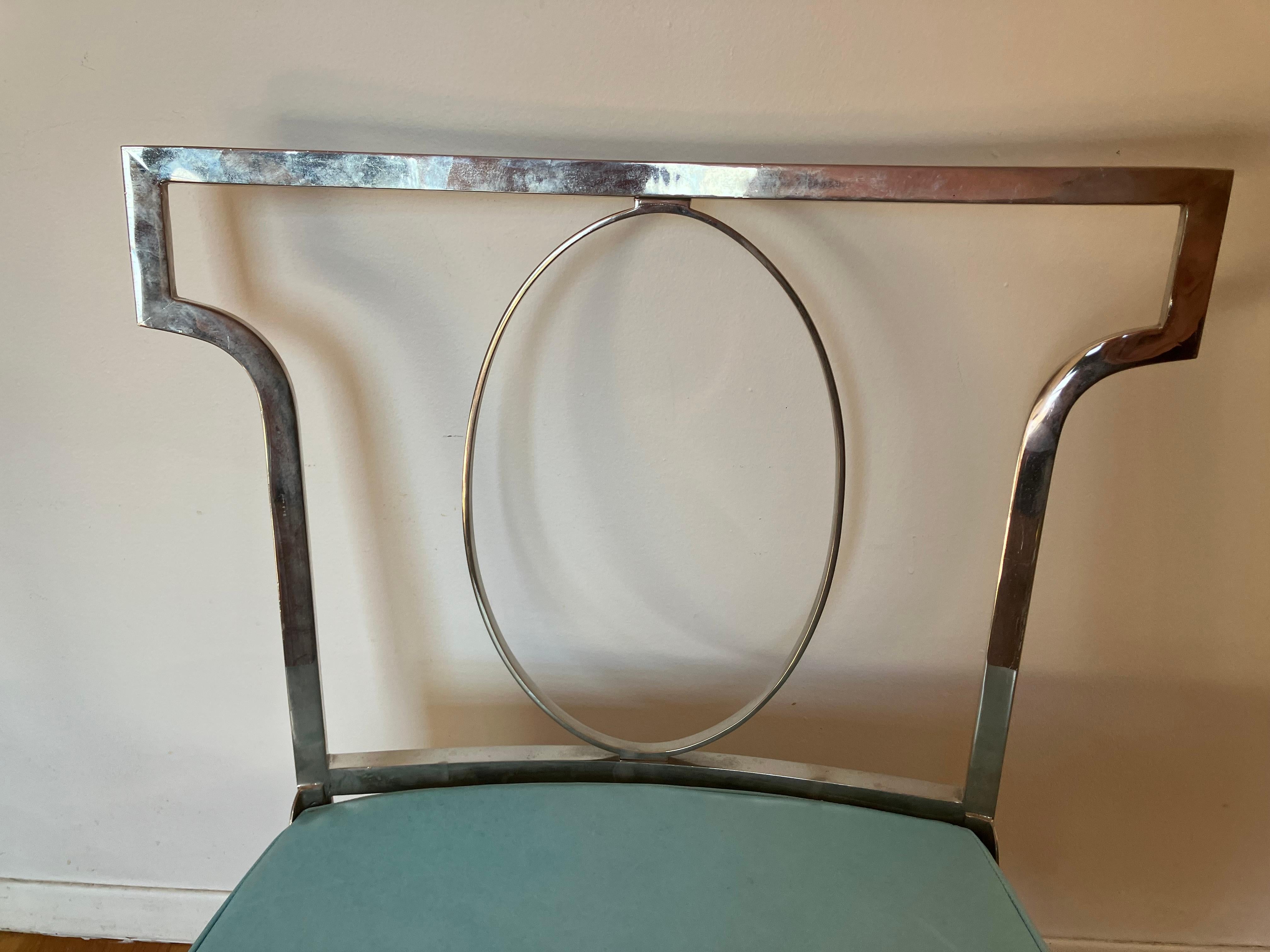 Chromed Brass and Turquoise Leather Chair attributed to William “Billy” Haines For Sale 2