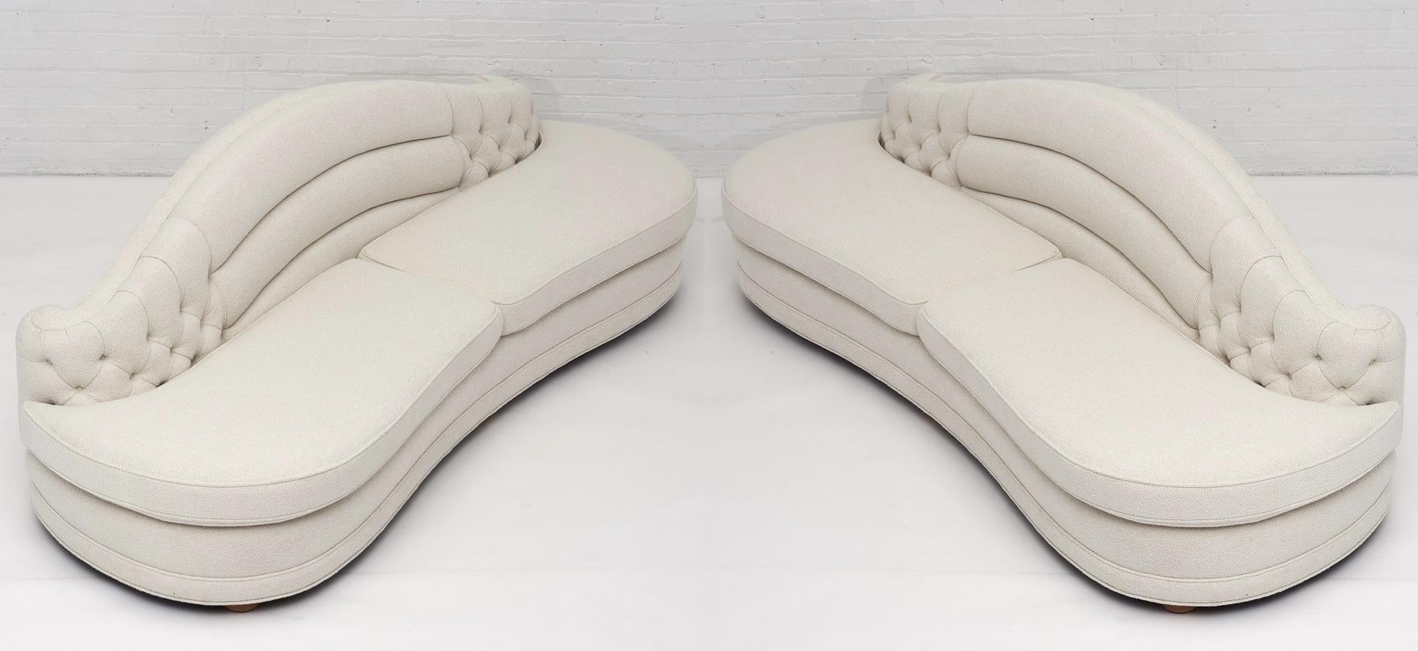 William “Billy” Haines sofas in white boucle. Fully restored and reupholstered in Italian wool boucle. Pair available. Priced individually.