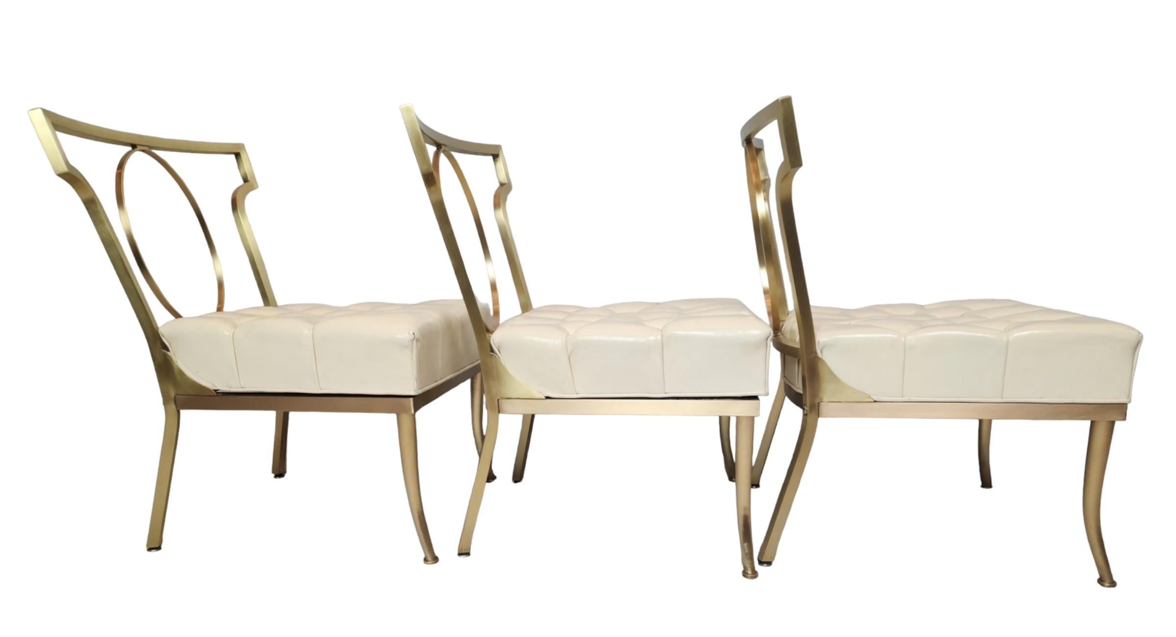 John Stuart Three Brass Slipper Chairs and Tea Table  1950s For Sale 4