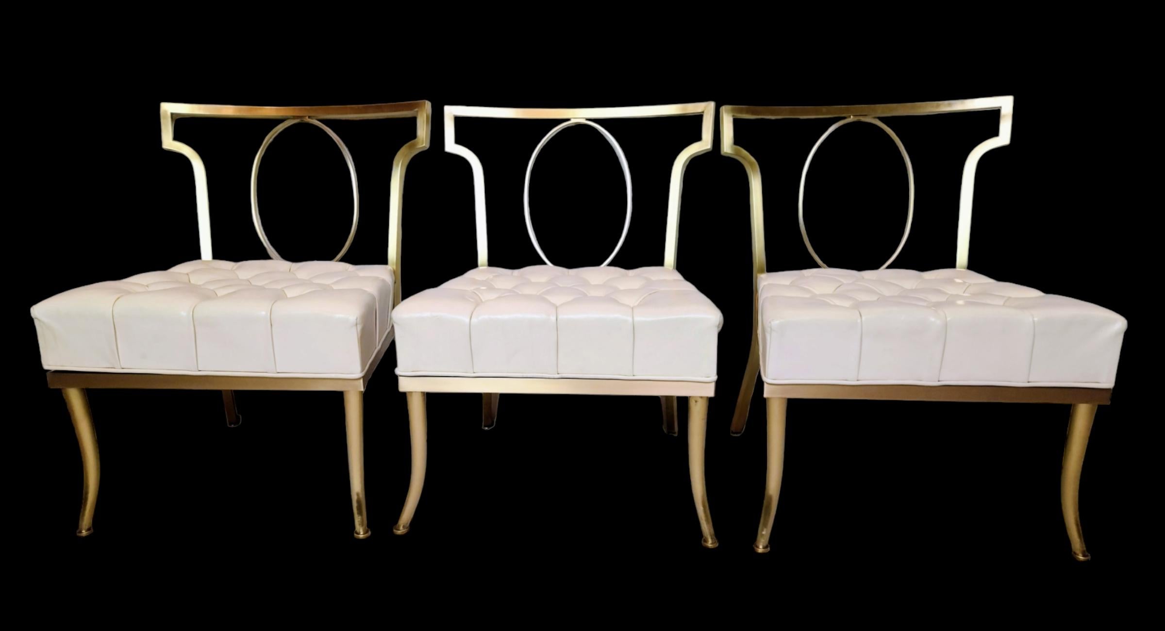 Mid-Century Modern John Stuart Three Brass Slipper Chairs and Tea Table  1950s For Sale