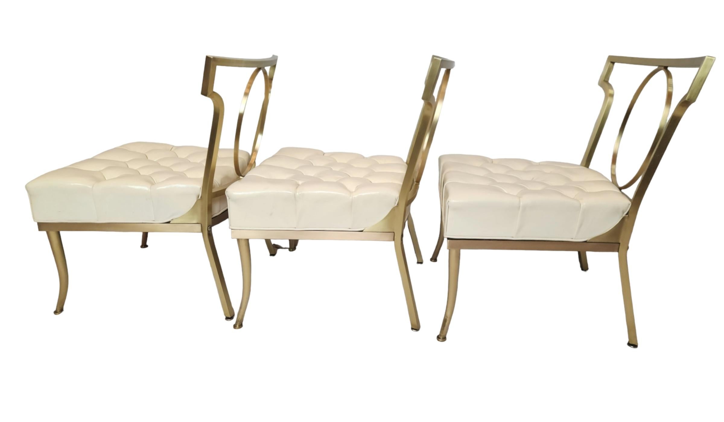20th Century John Stuart Three Brass Slipper Chairs and Tea Table  1950s For Sale