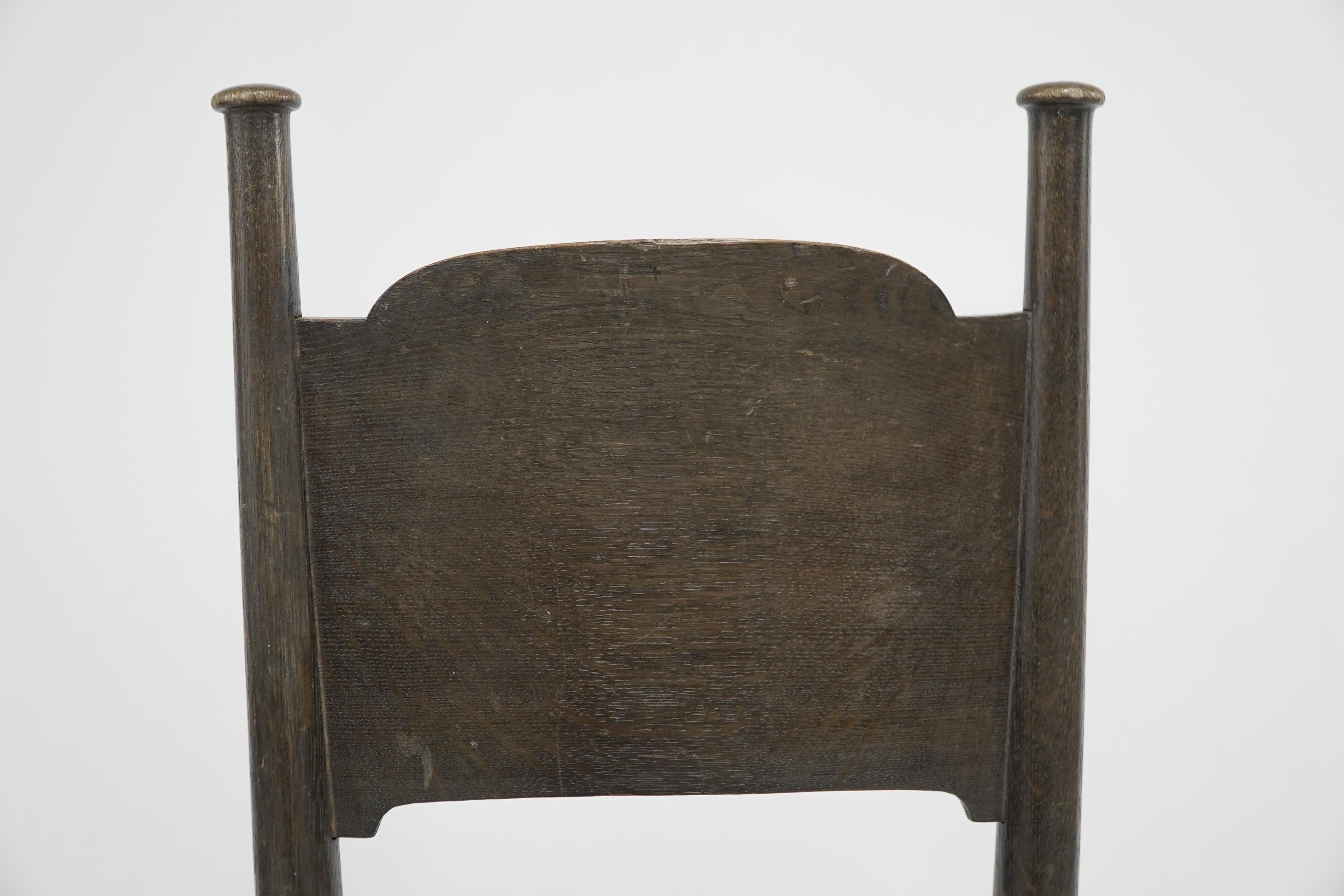 William Birch, retailed by Liberty & Co. Pair of Arts & Crafts oak dining chairs In Good Condition For Sale In London, GB