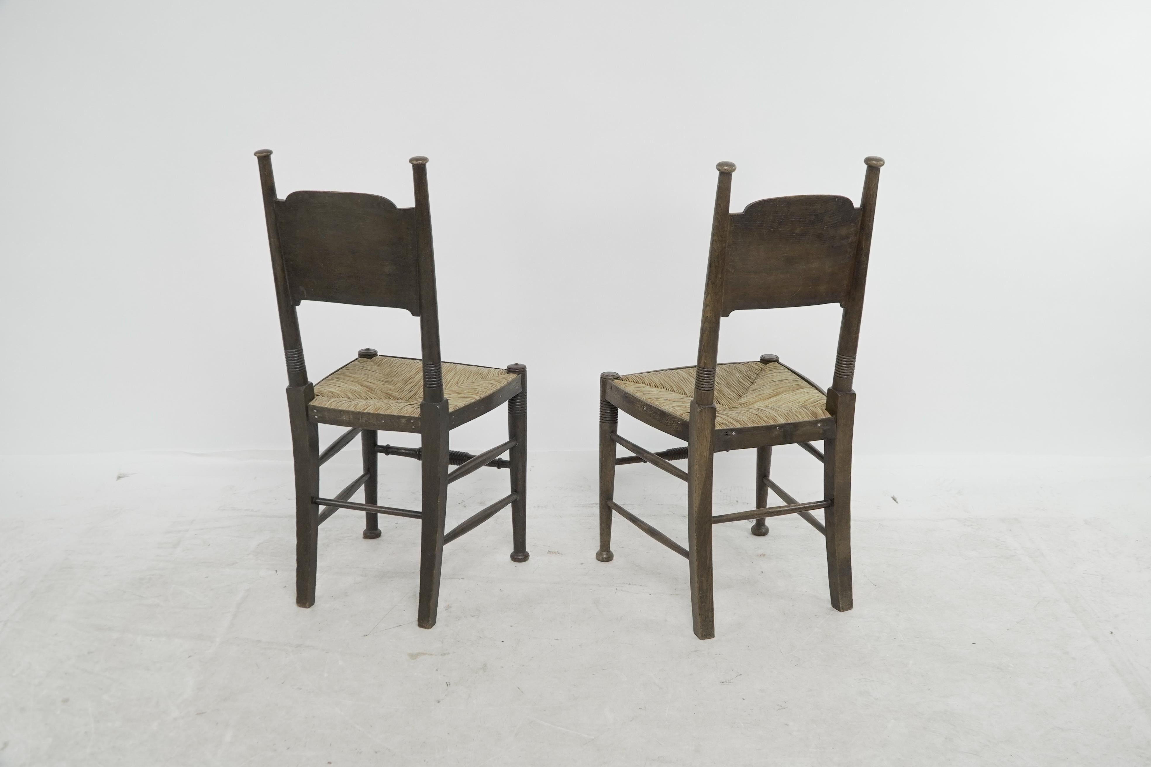 William Birch, retailed by Liberty & Co. Pair of Arts & Crafts oak dining chairs For Sale 10