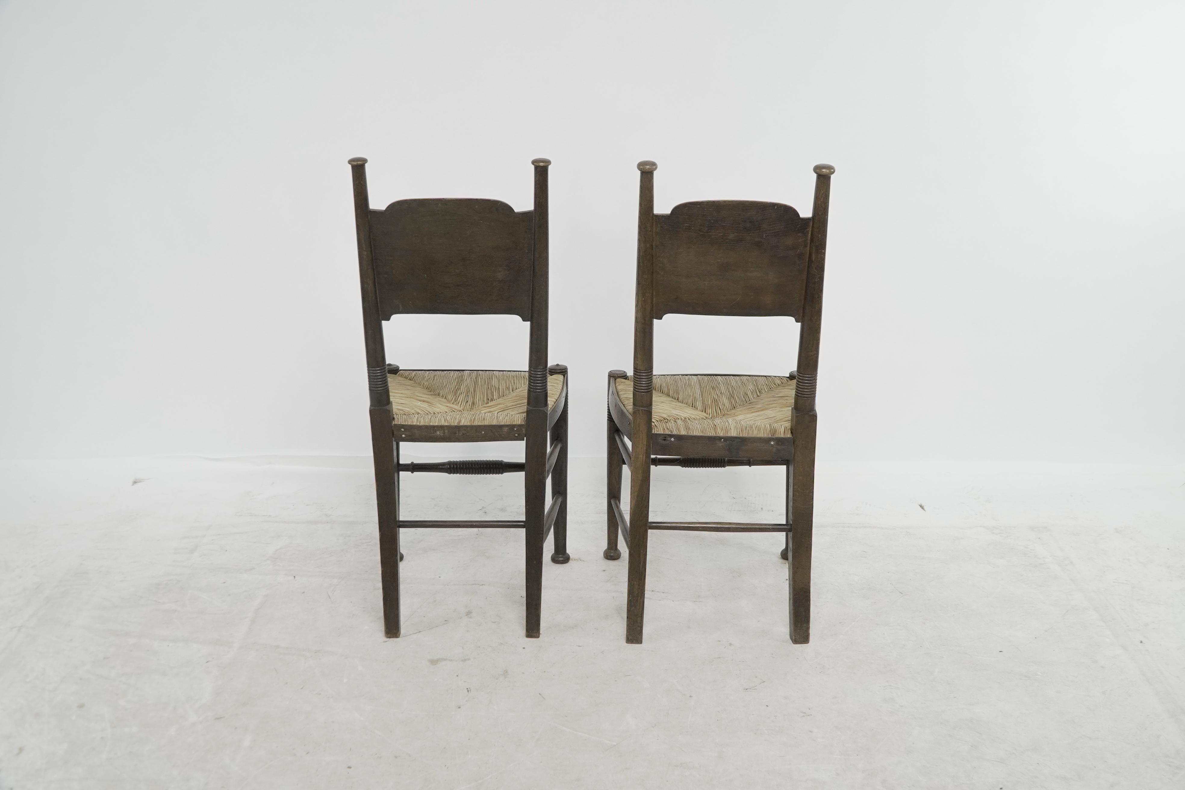 William Birch, retailed by Liberty & Co. Pair of Arts & Crafts oak dining chairs For Sale 11