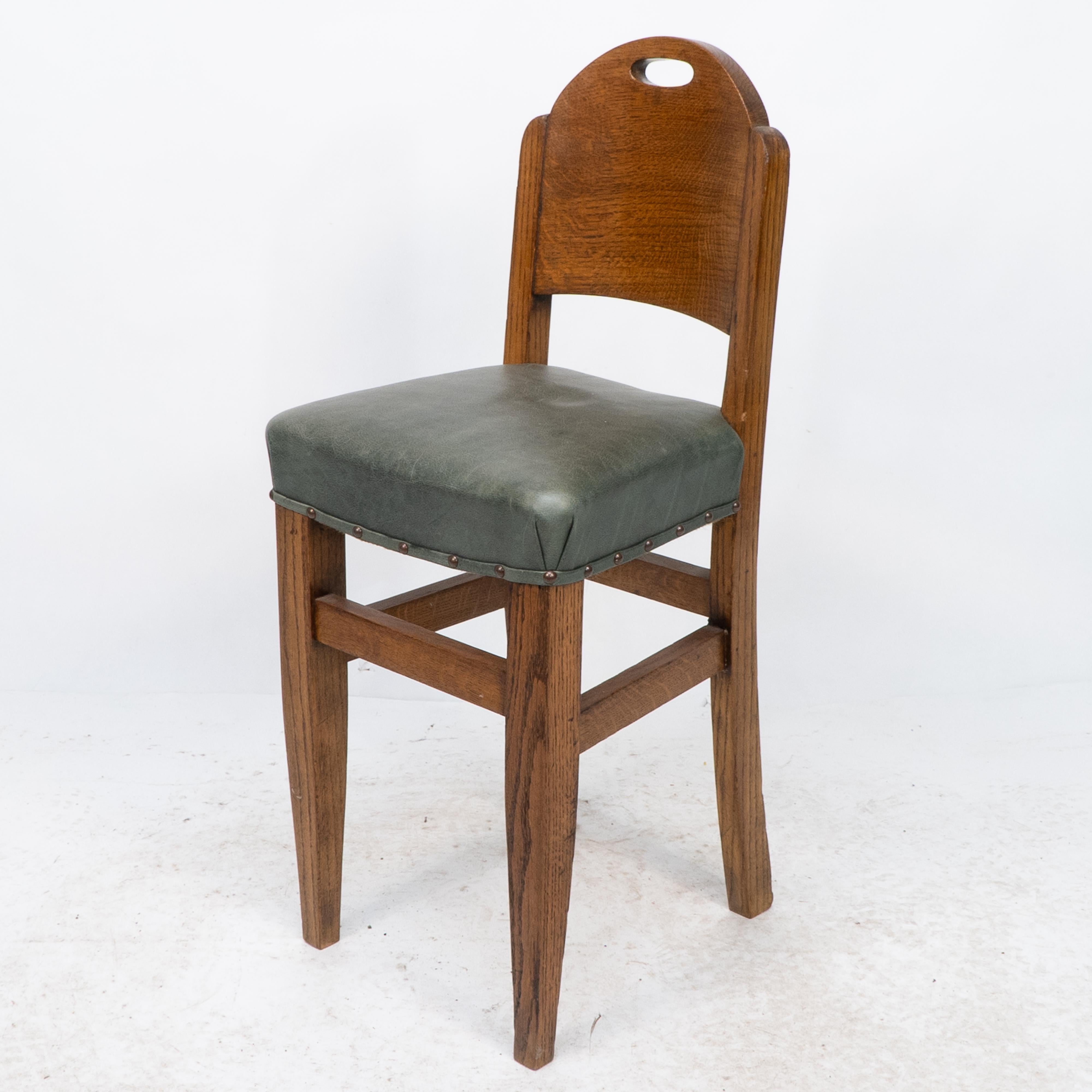 Arts and Crafts William Birch. An Arts & Crafts high seat music chair with leather seat For Sale