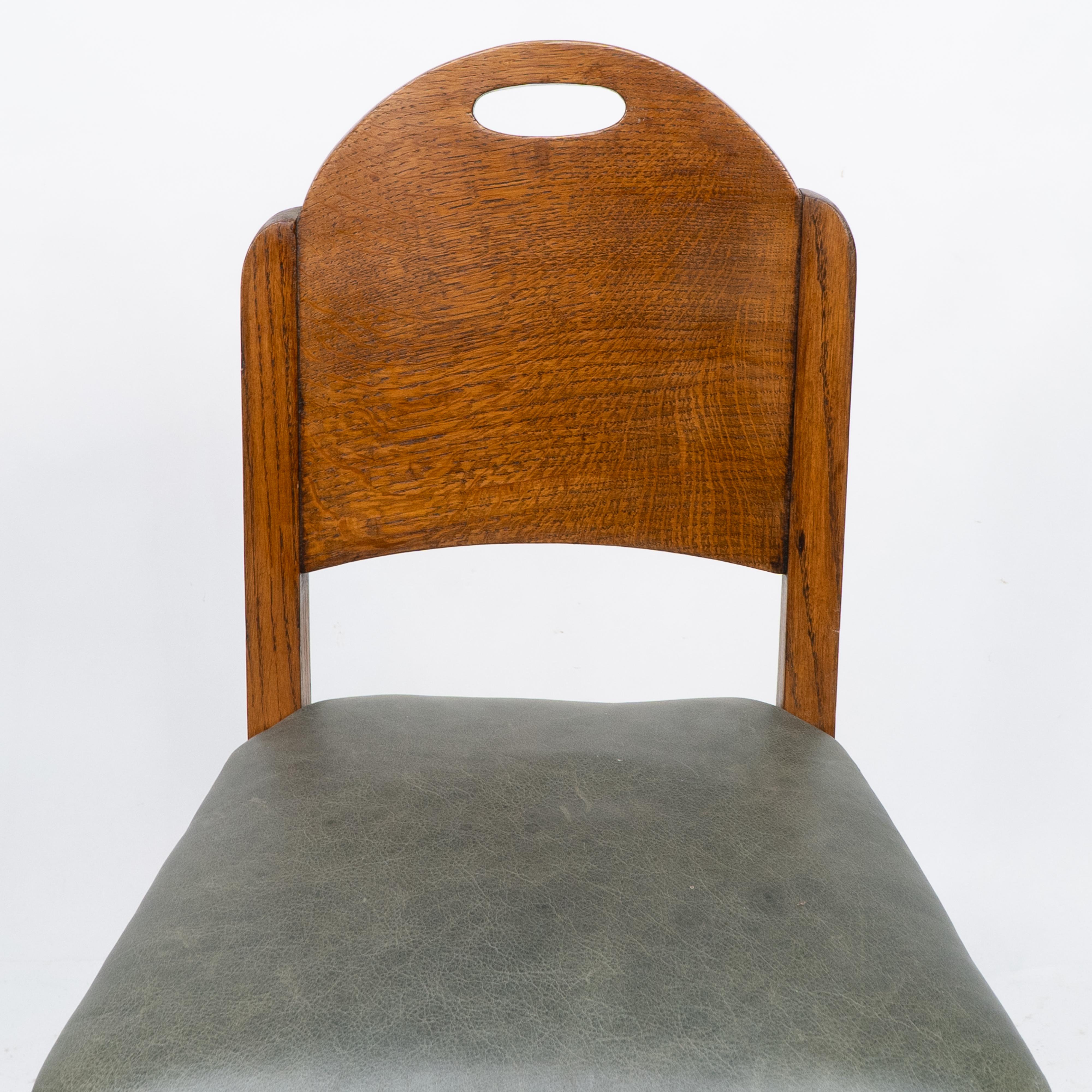 Oak William Birch. An Arts & Crafts high seat music chair with leather seat For Sale
