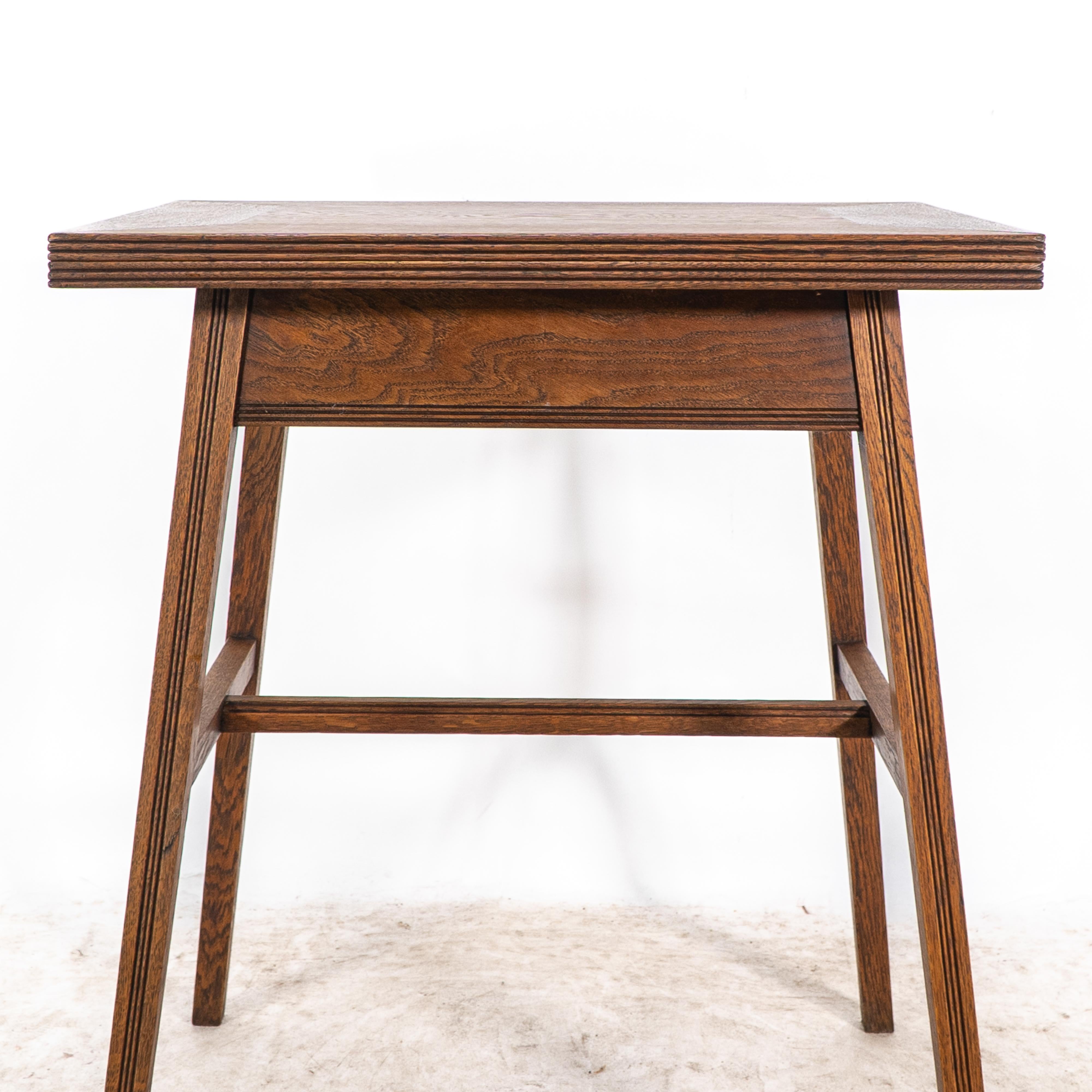 William Birch. Arts & Crafts oak card or game table with a swivel & fold out top For Sale 2