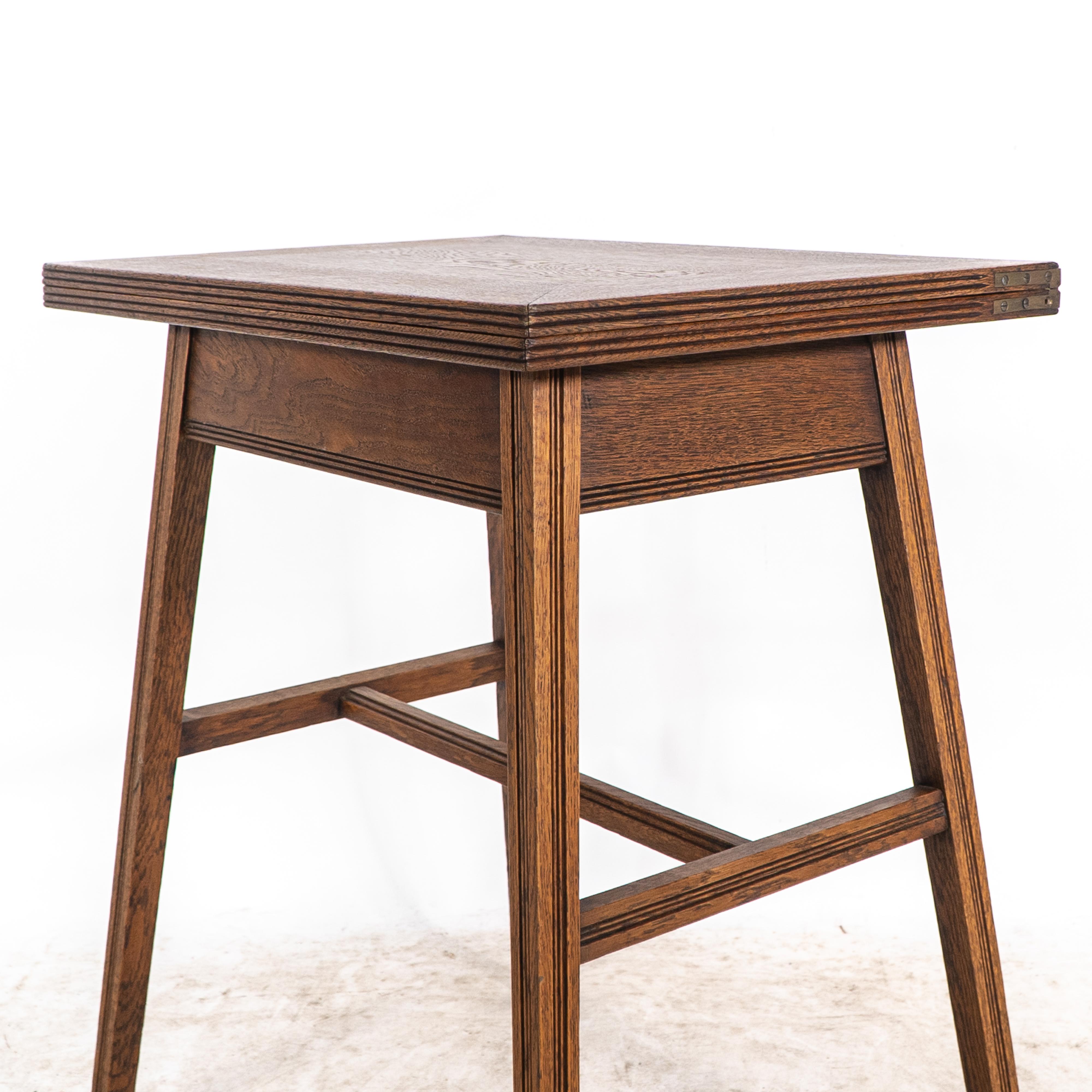 William Birch. Arts & Crafts oak card or game table with a swivel & fold out top For Sale 3