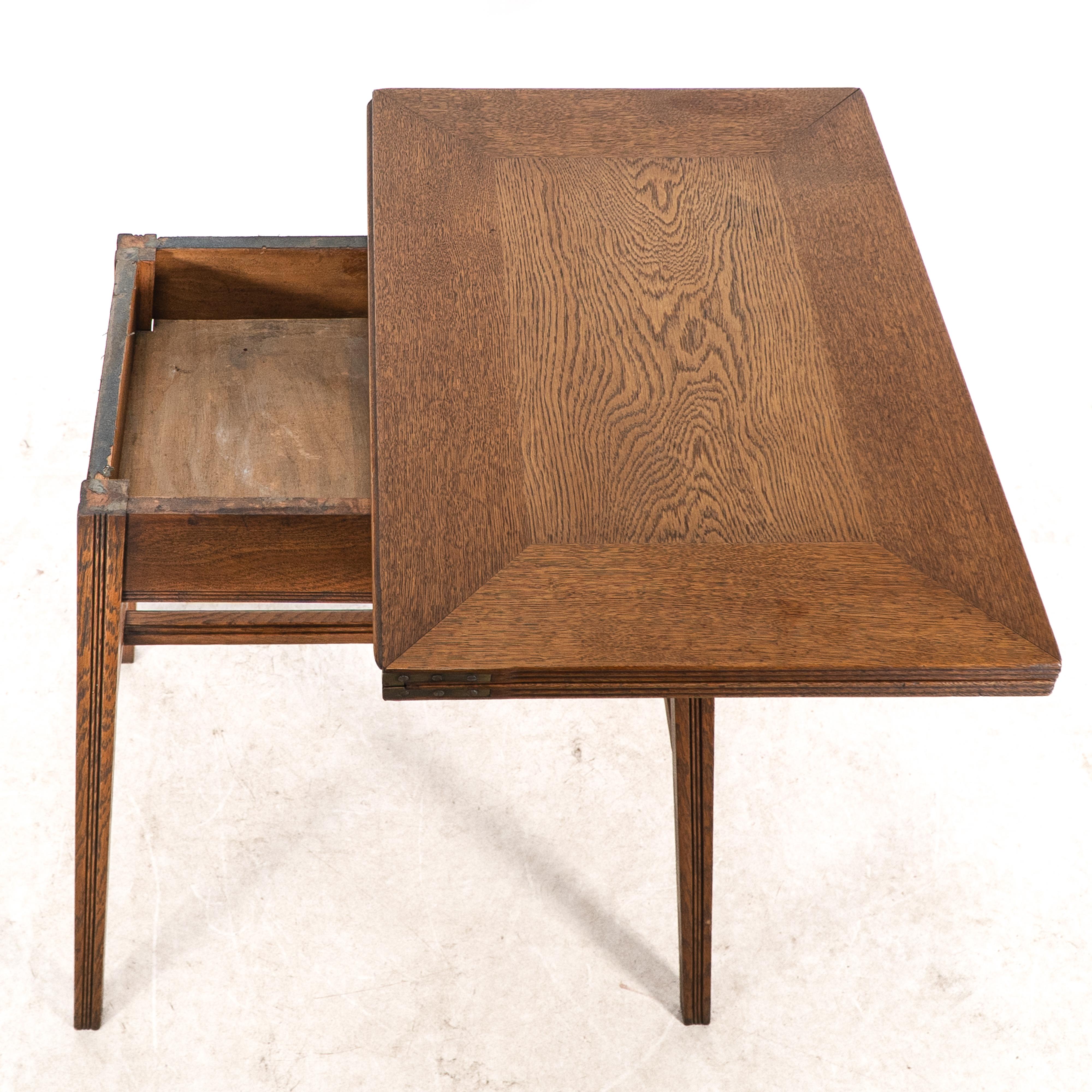 William Birch. Arts & Crafts oak card or game table with a swivel & fold out top For Sale 5