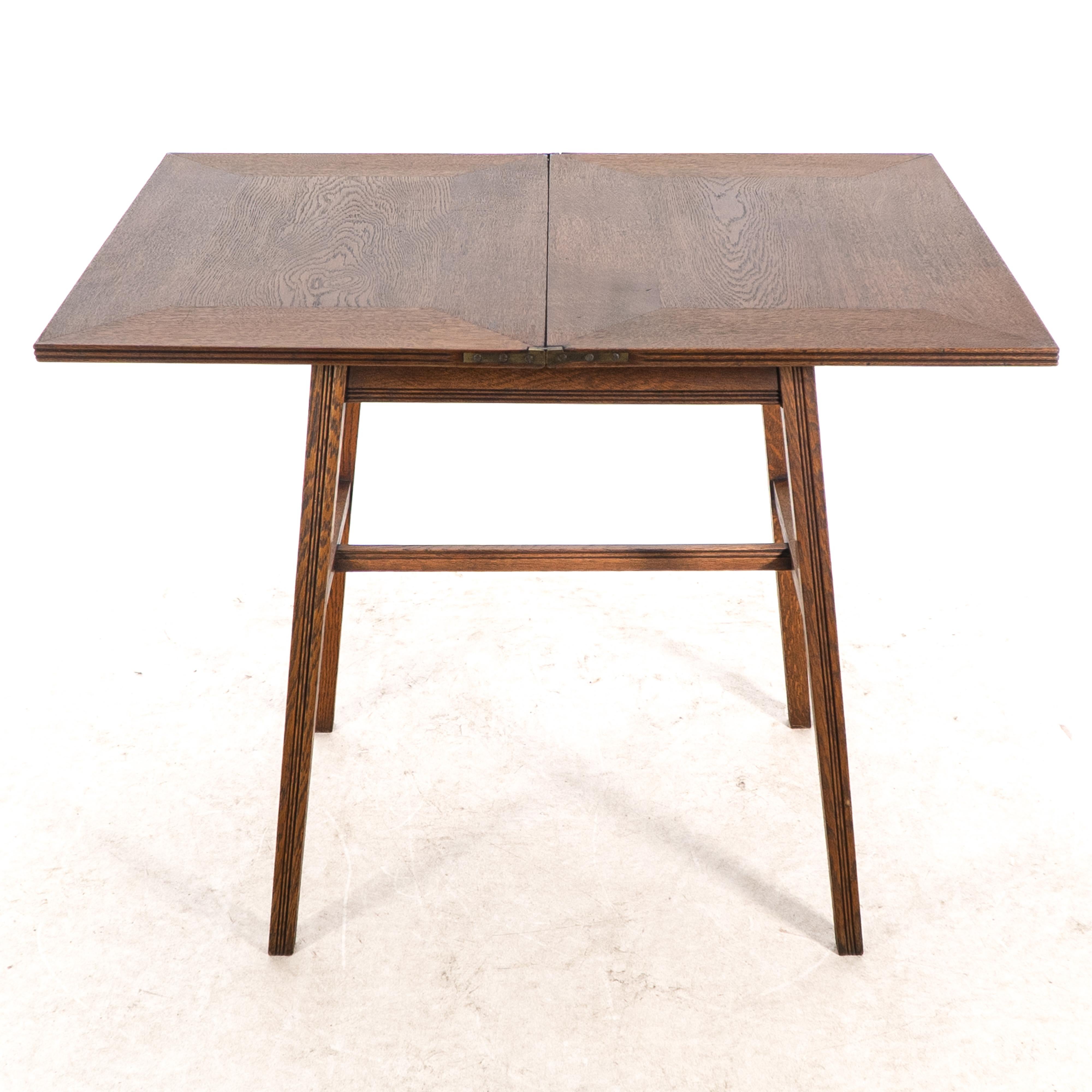William Birch. Arts & Crafts oak card or game table with a swivel & fold out top For Sale 7