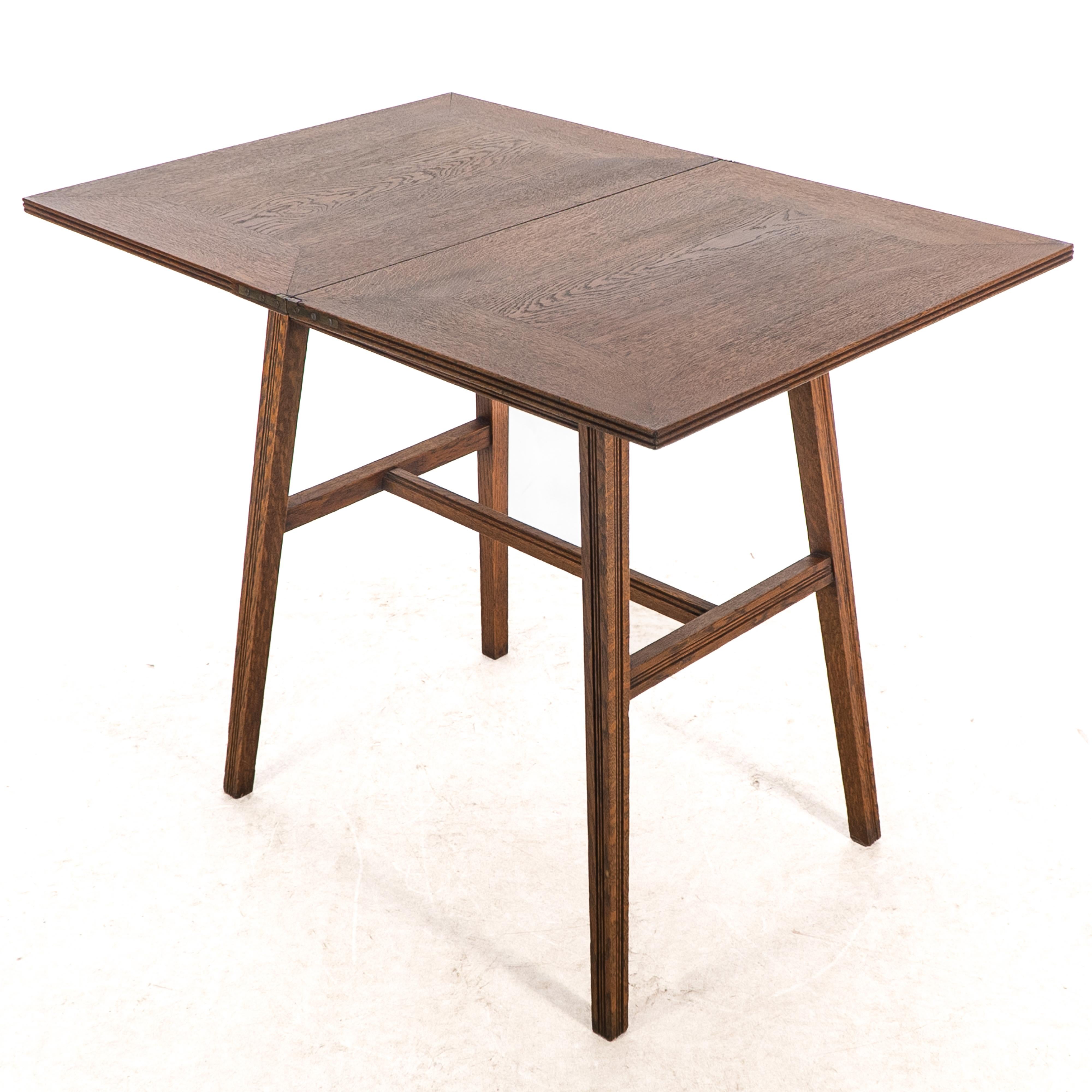 William Birch. Arts & Crafts oak card or game table with a swivel & fold out top For Sale 8
